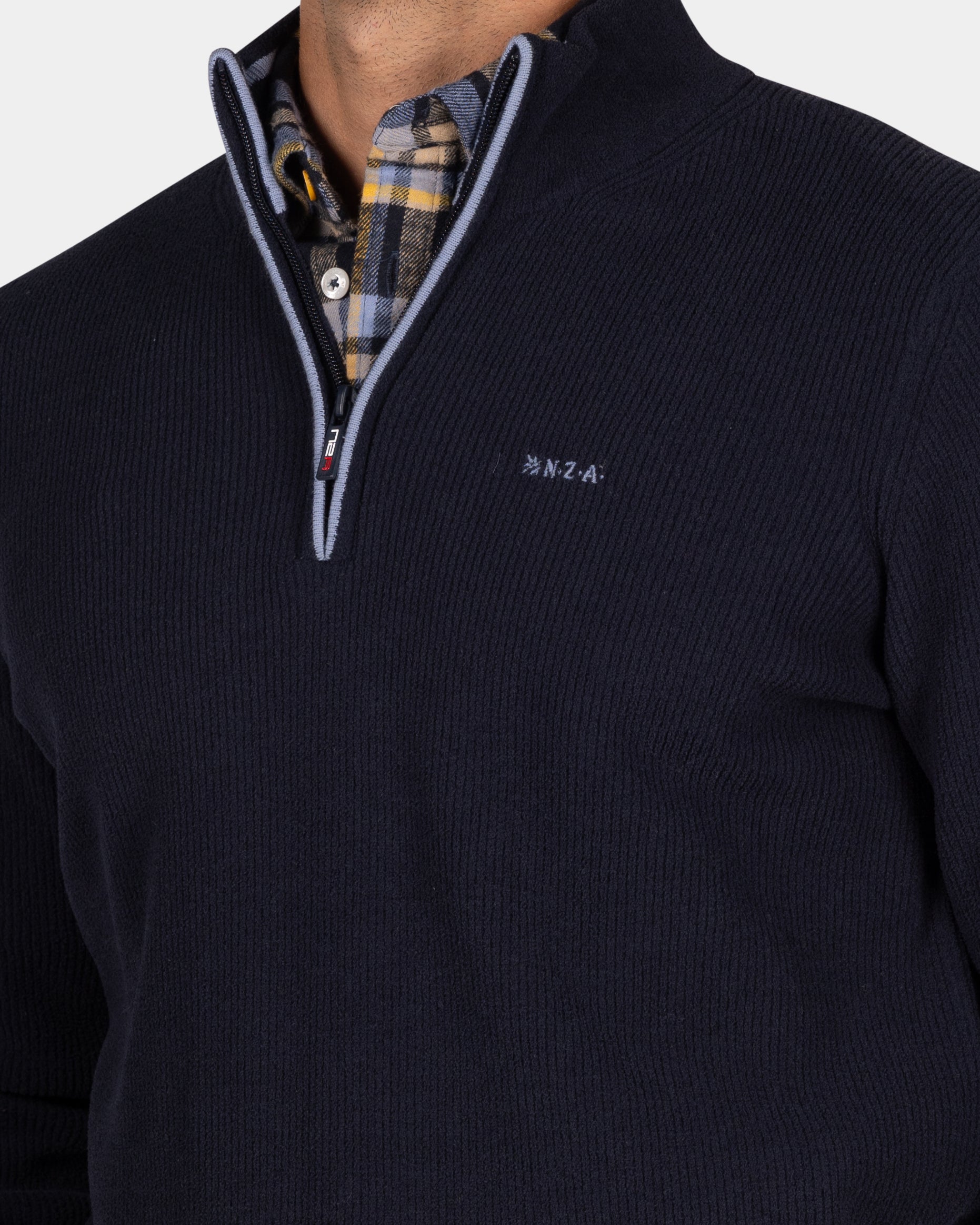 Dunkelblauer Chenille-Pullover mit halbem Reißverschluss - Winter Navy Dunkelblauer Chenille-Pullover mit halbem Reißverschluss - Winter Navy