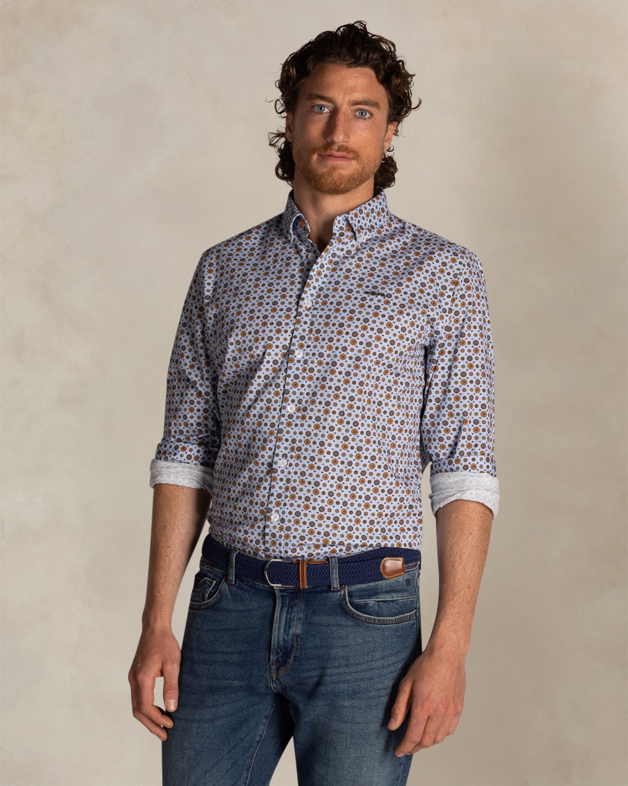 Blaues Baumwollhemd mit Print Blaues Baumwollhemd mit Print