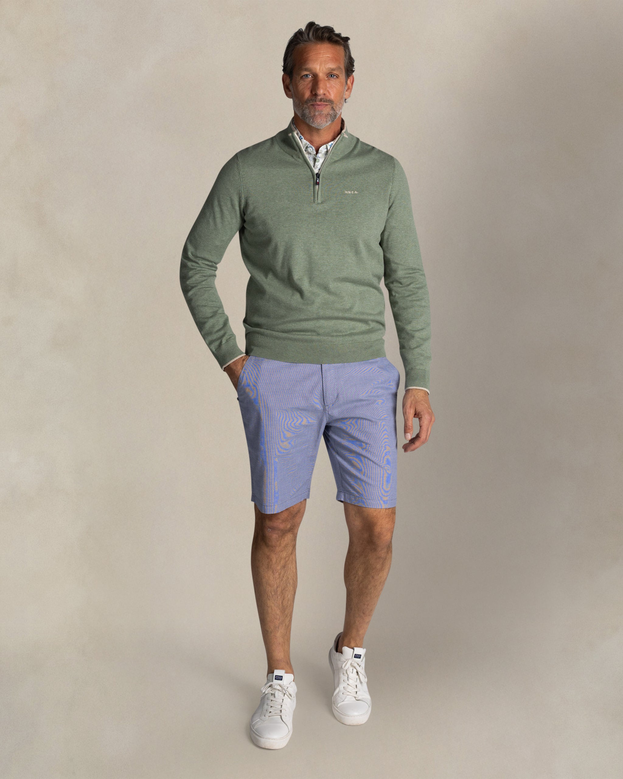 Sweat zippé mi-long en coton vert clair Sweat zippé mi-long en coton vert clair