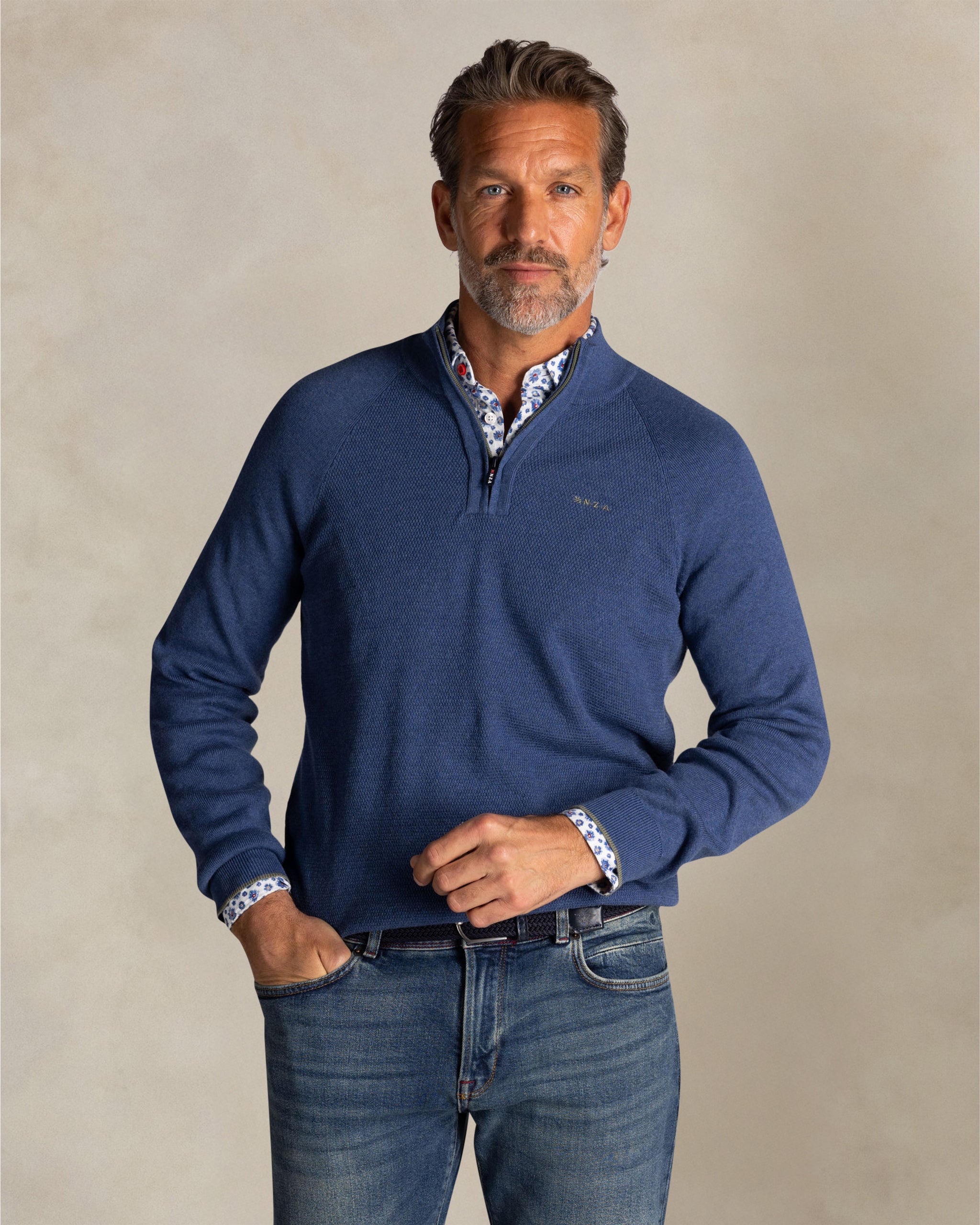 Bleu coton pull à demi-zip Bleu coton pull à demi-zip