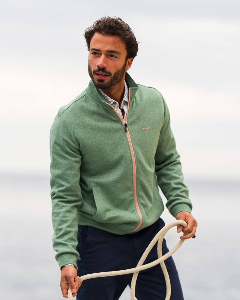 Chaqueta verde de algodón con cremallera Chaqueta verde de algodón con cremallera