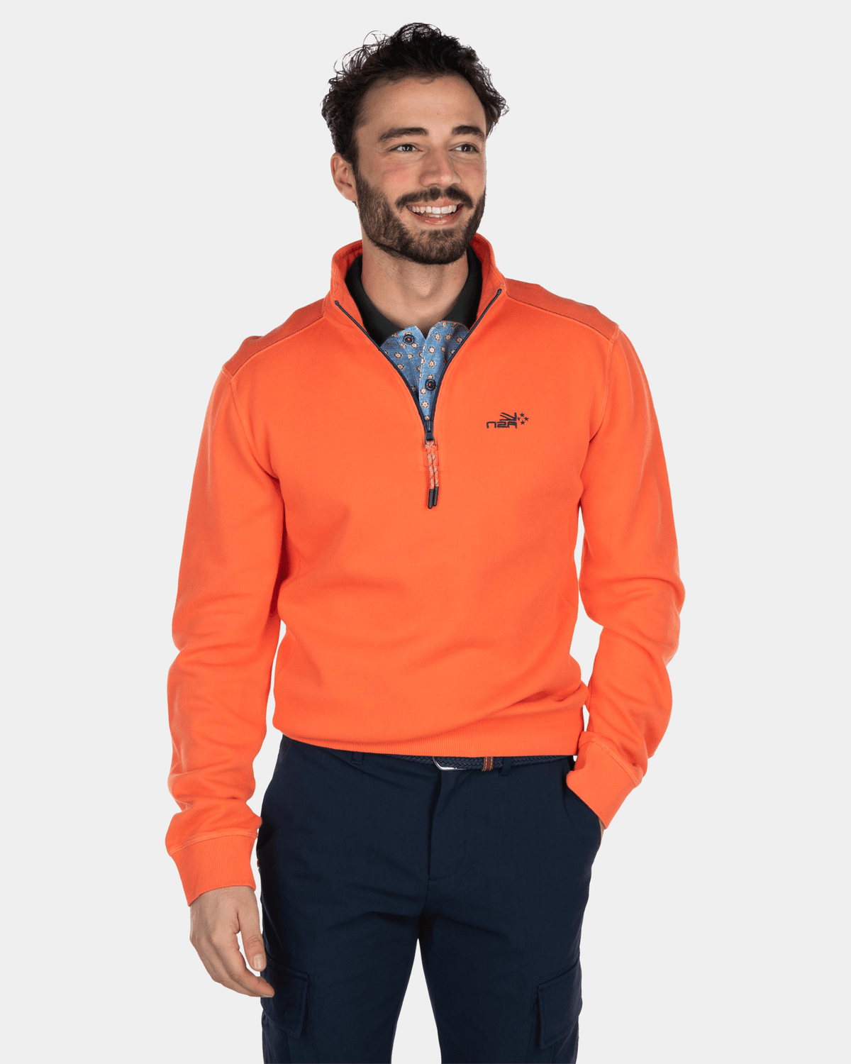 Sweatshirt mit halbem Reißverschluss aus Baumwolle - Burned Orange