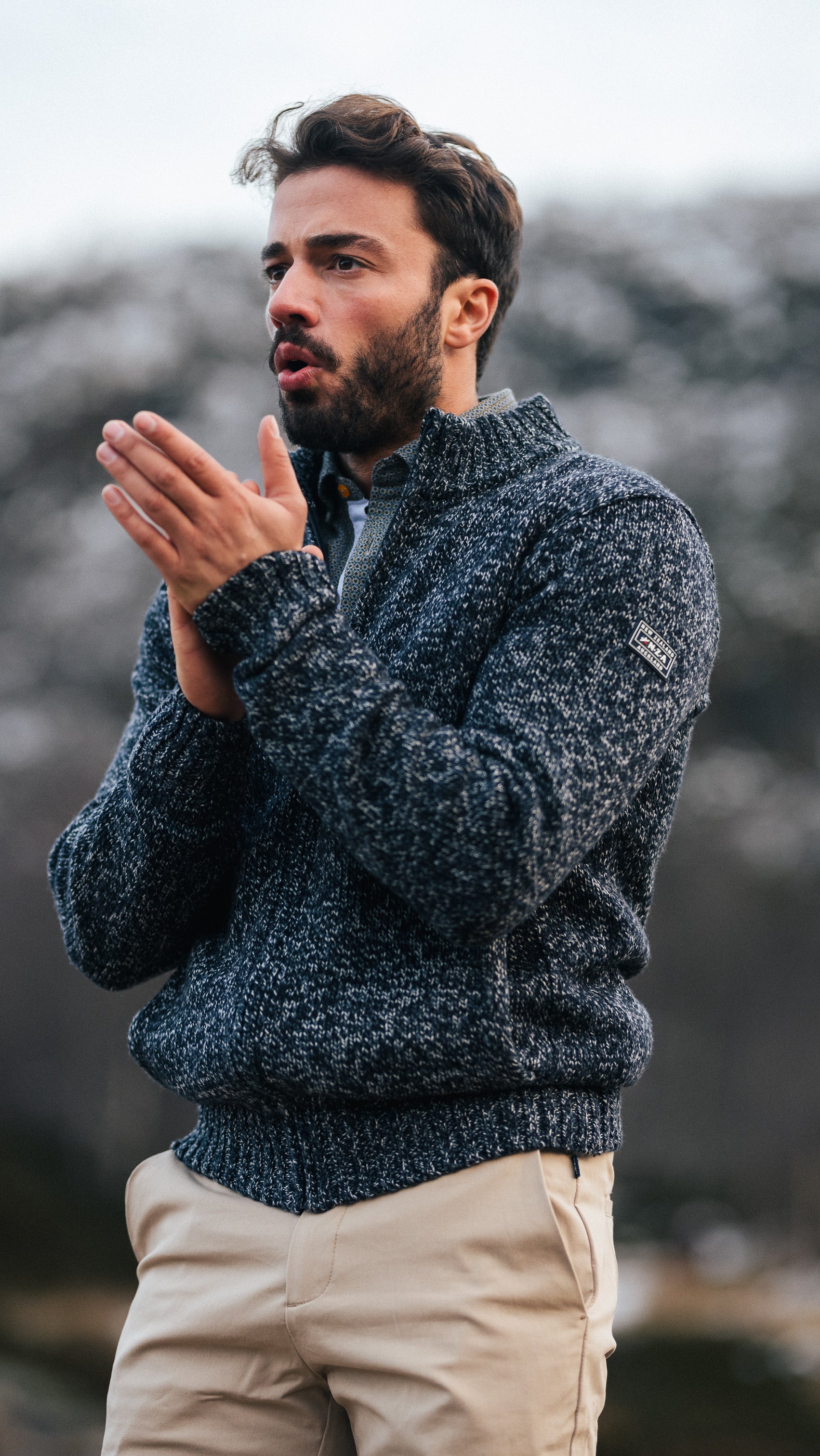 Mottled navy wool cardigan - Winter Navy Mottled navy wool cardigan - Winter Navy