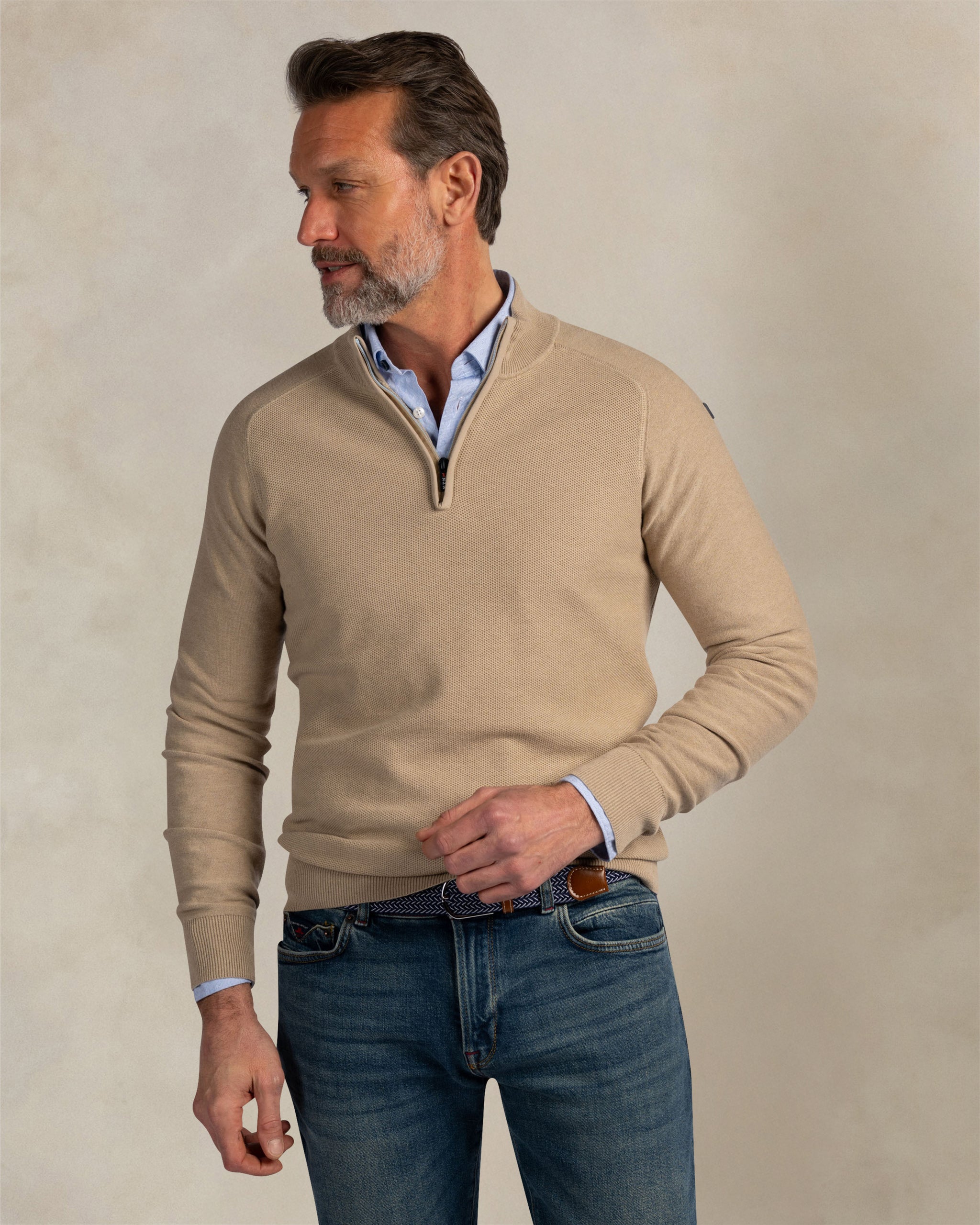 Ecru cotton quarter zip pullover Ecru cotton quarter zip pullover