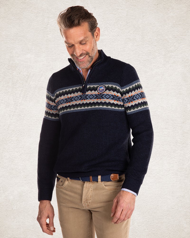 Pull tricoté avec demi-zip - Pitch Navy