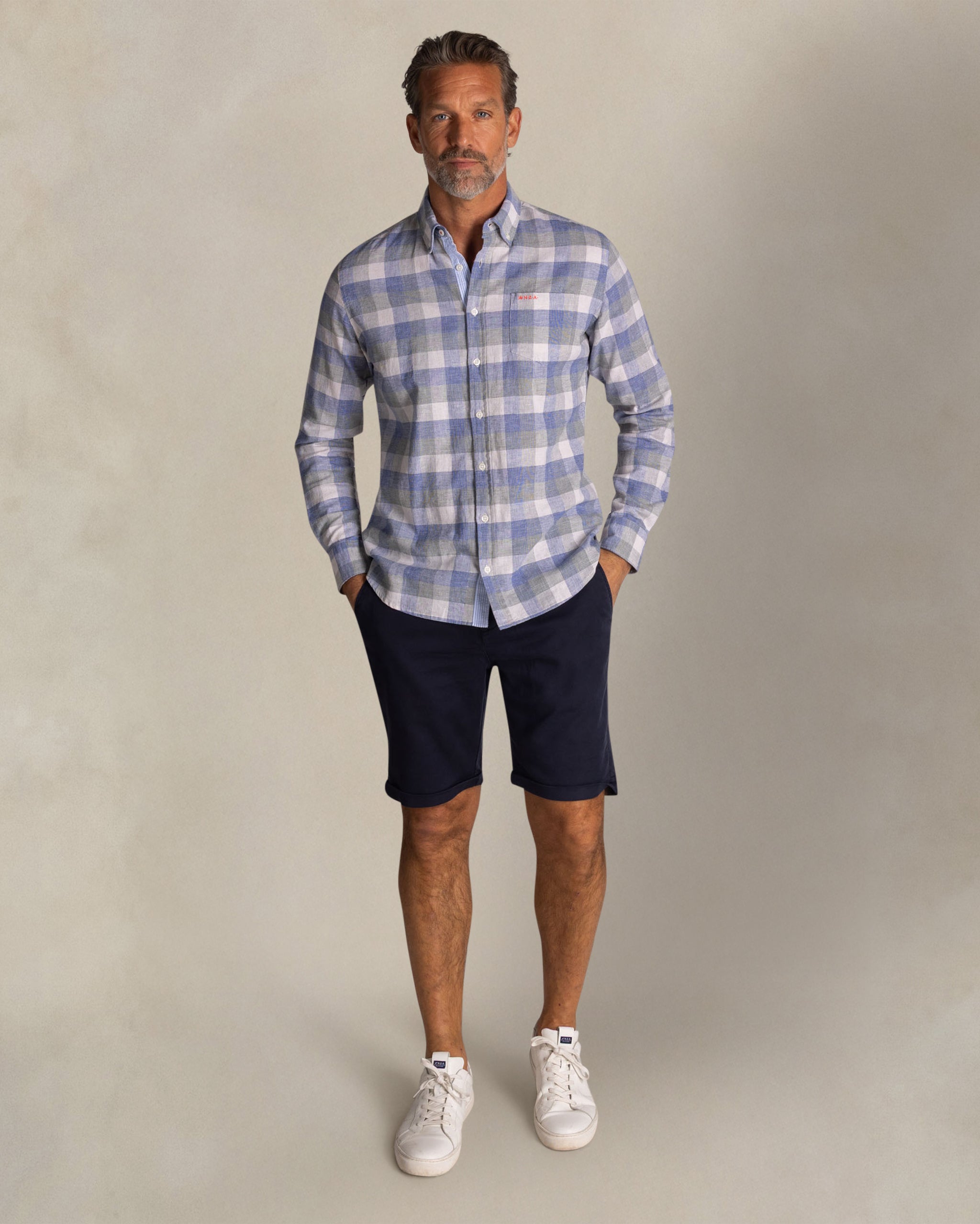 Groene linnen mix overhemd Groene linnen mix overhemd