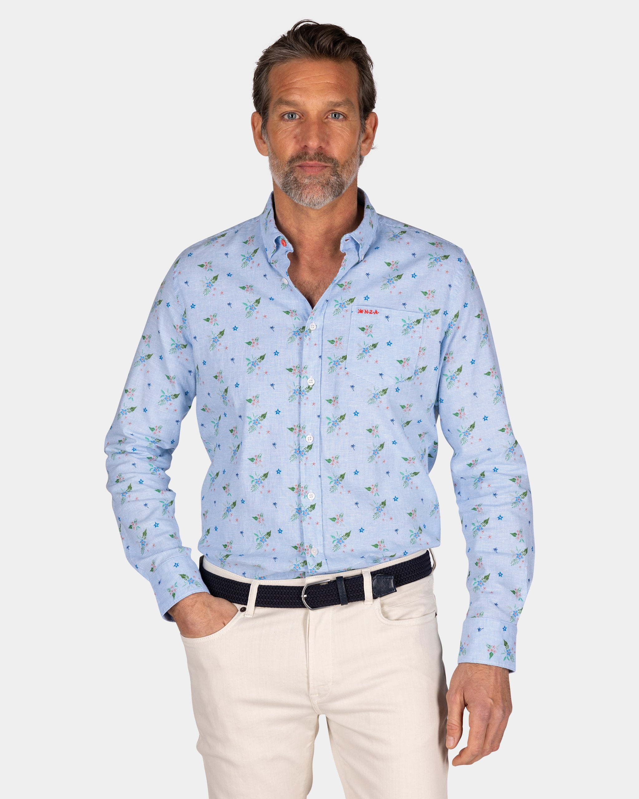 Lichtblauw geprint overhemd Lichtblauw geprint overhemd