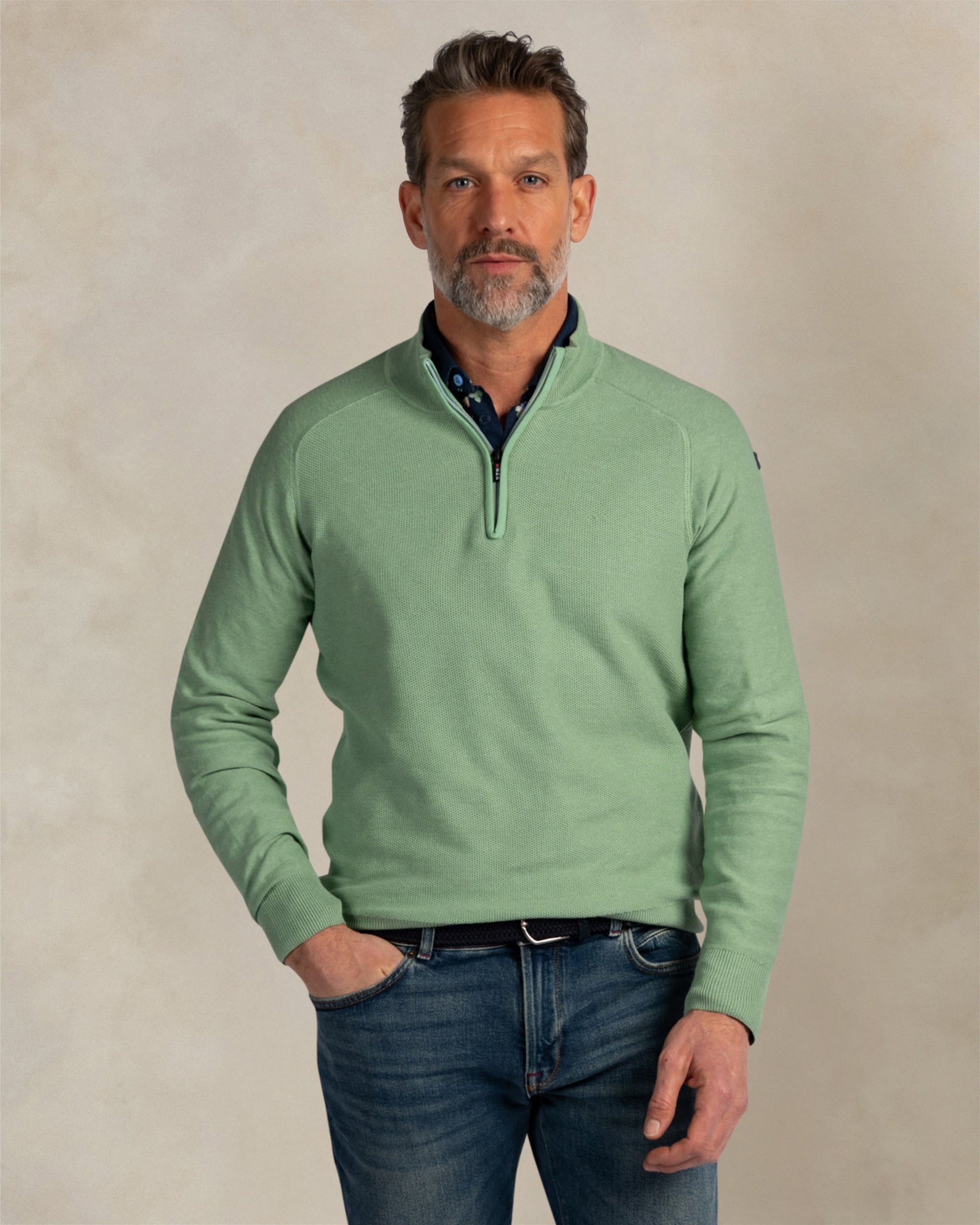 Green 100% cotton quarter zip pullover Green 100% cotton quarter zip pullover