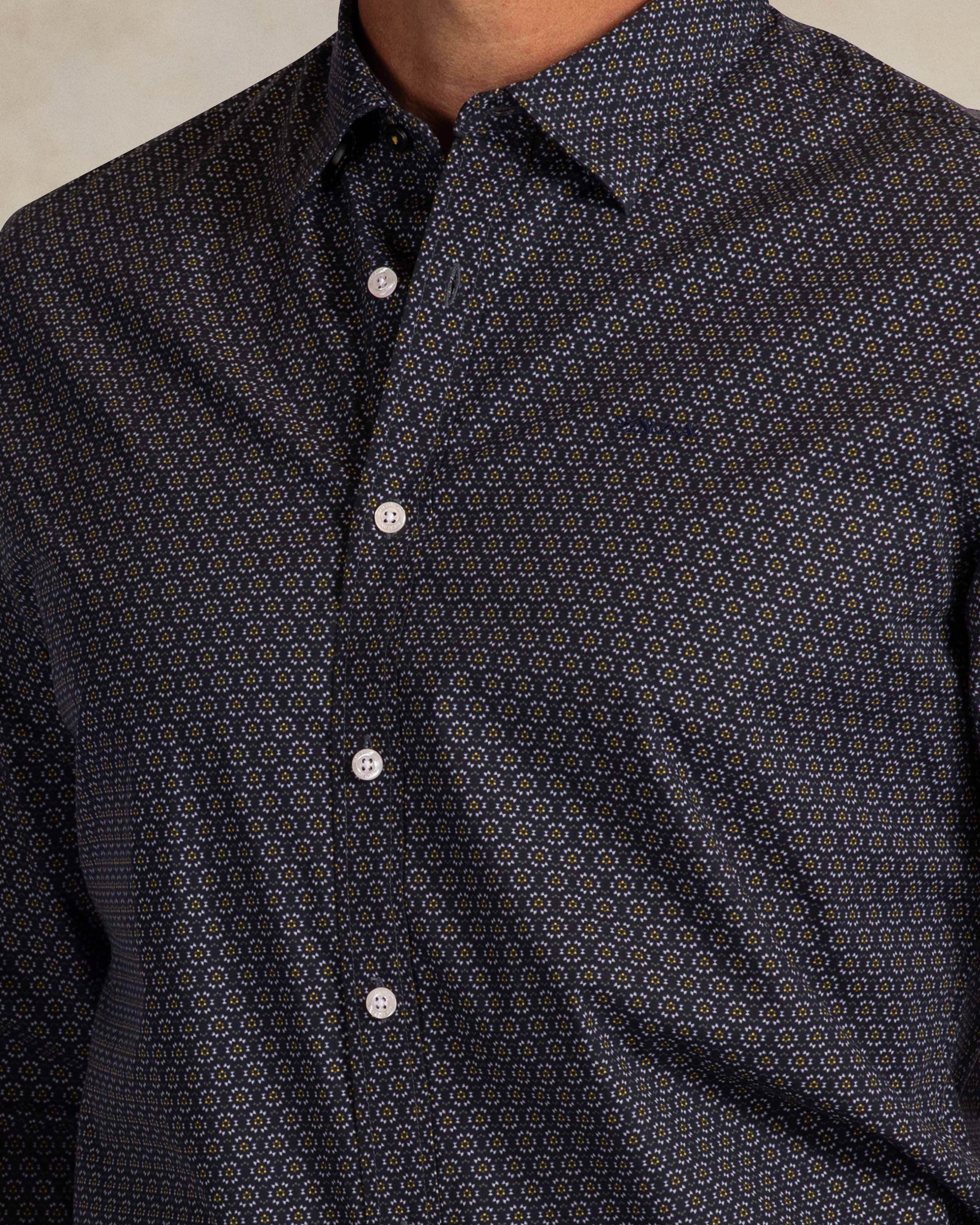 Dark blue poplin stretch print shirt Dark blue poplin stretch print shirt