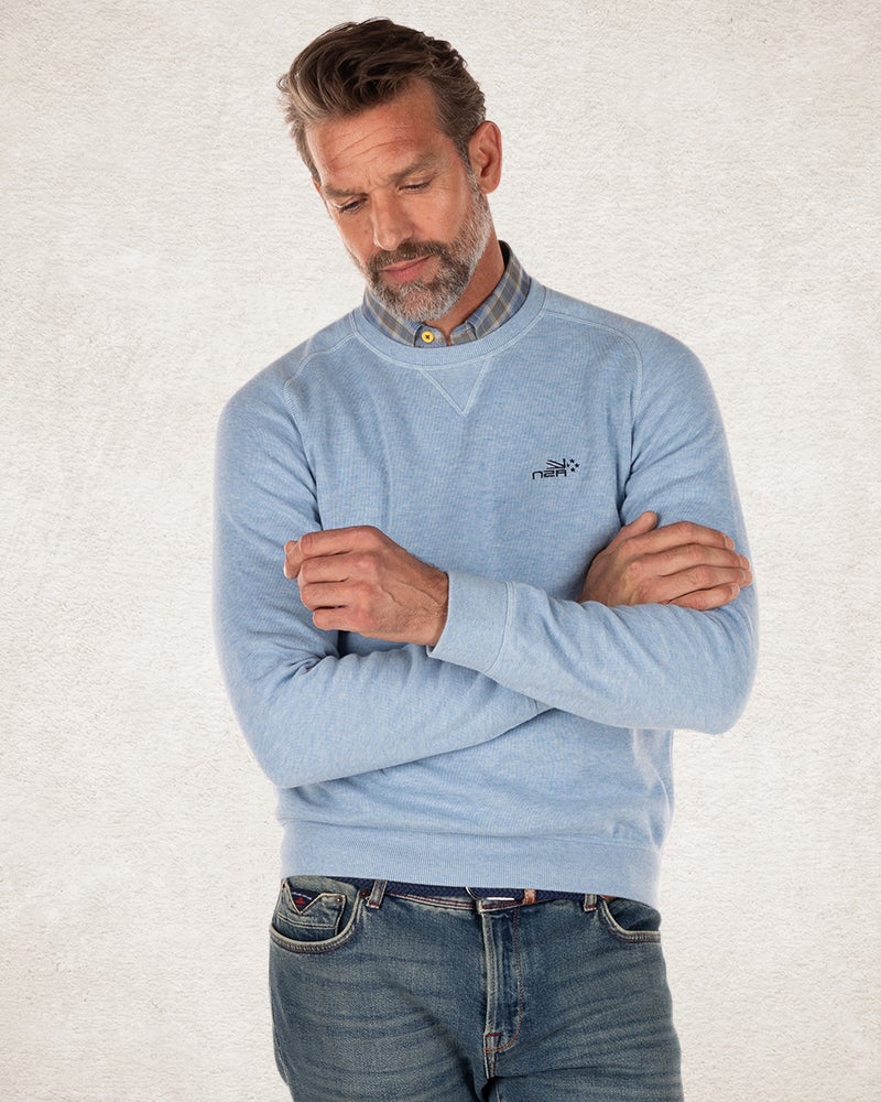 Jersey de cuello redondo en color liso - Pale Blue Jersey de cuello redondo en color liso - Pale Blue