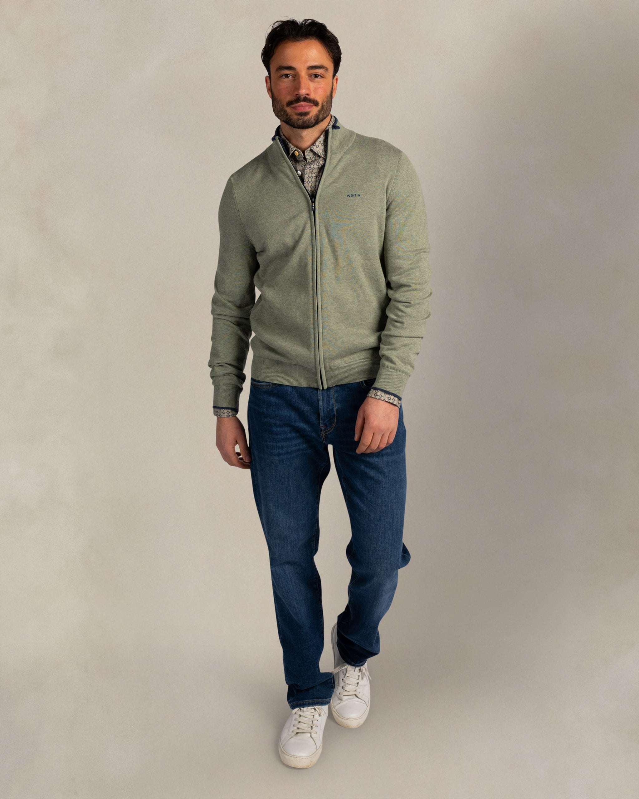 Green knitted 100% cotton cardigan Green knitted 100% cotton cardigan