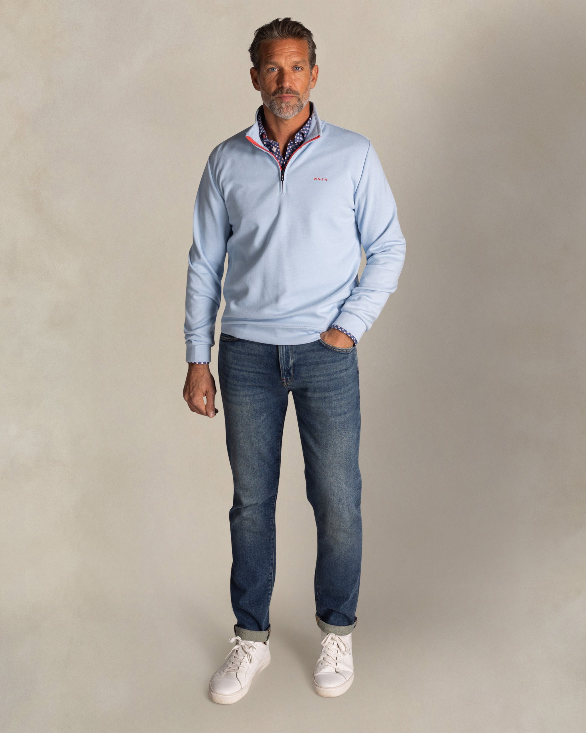 Bleu sweatshirt en coton à fermeture quart de zip Bleu sweatshirt en coton à fermeture quart de zip