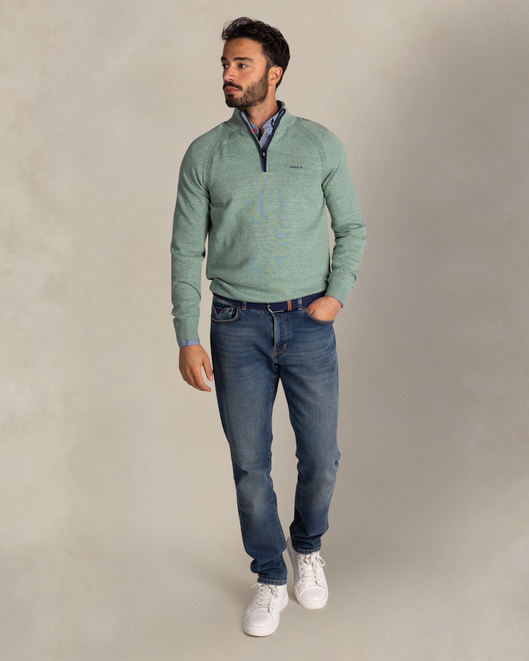 Groene katoenen half zip Groene katoenen half zip