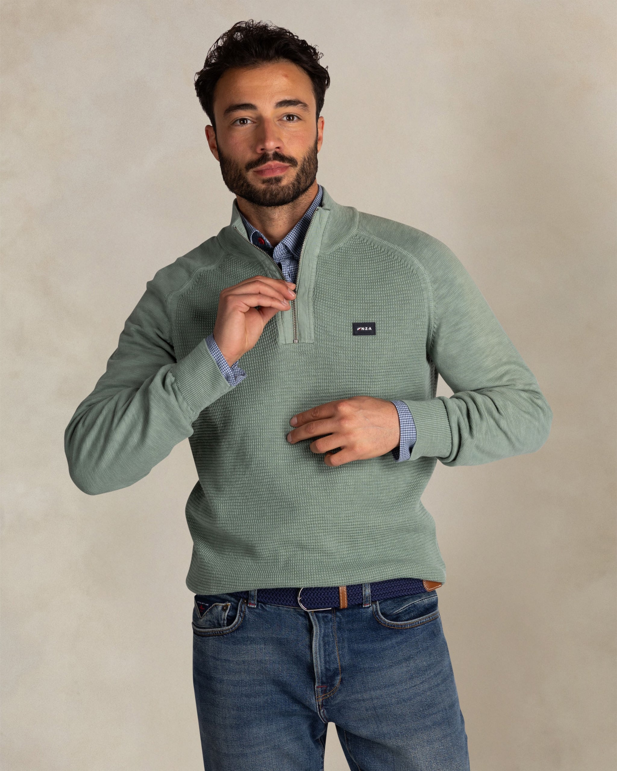 Groene katoenen half zip trui Groene katoenen half zip trui