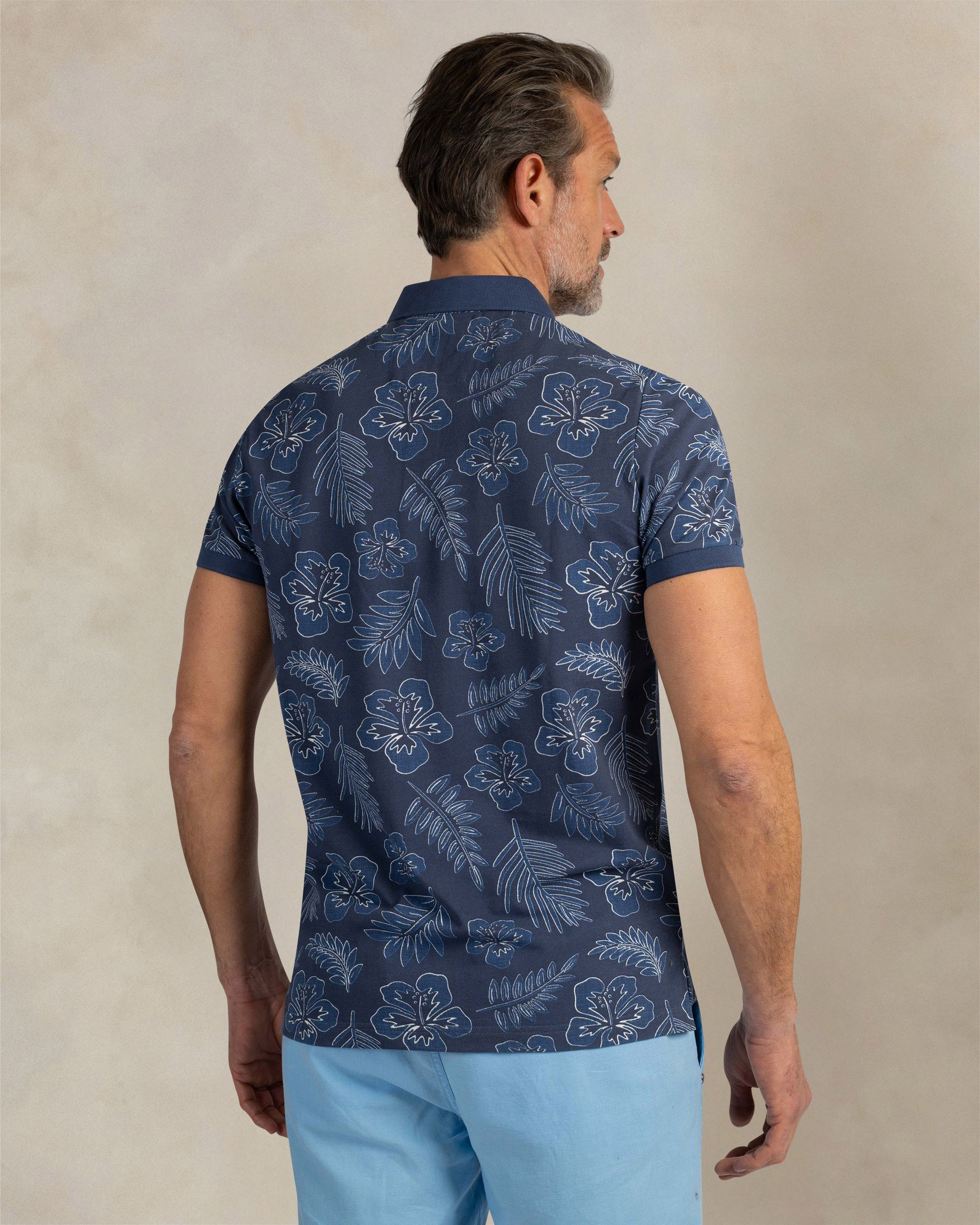 Dark blue 100% cotton print polo Dark blue 100% cotton print polo