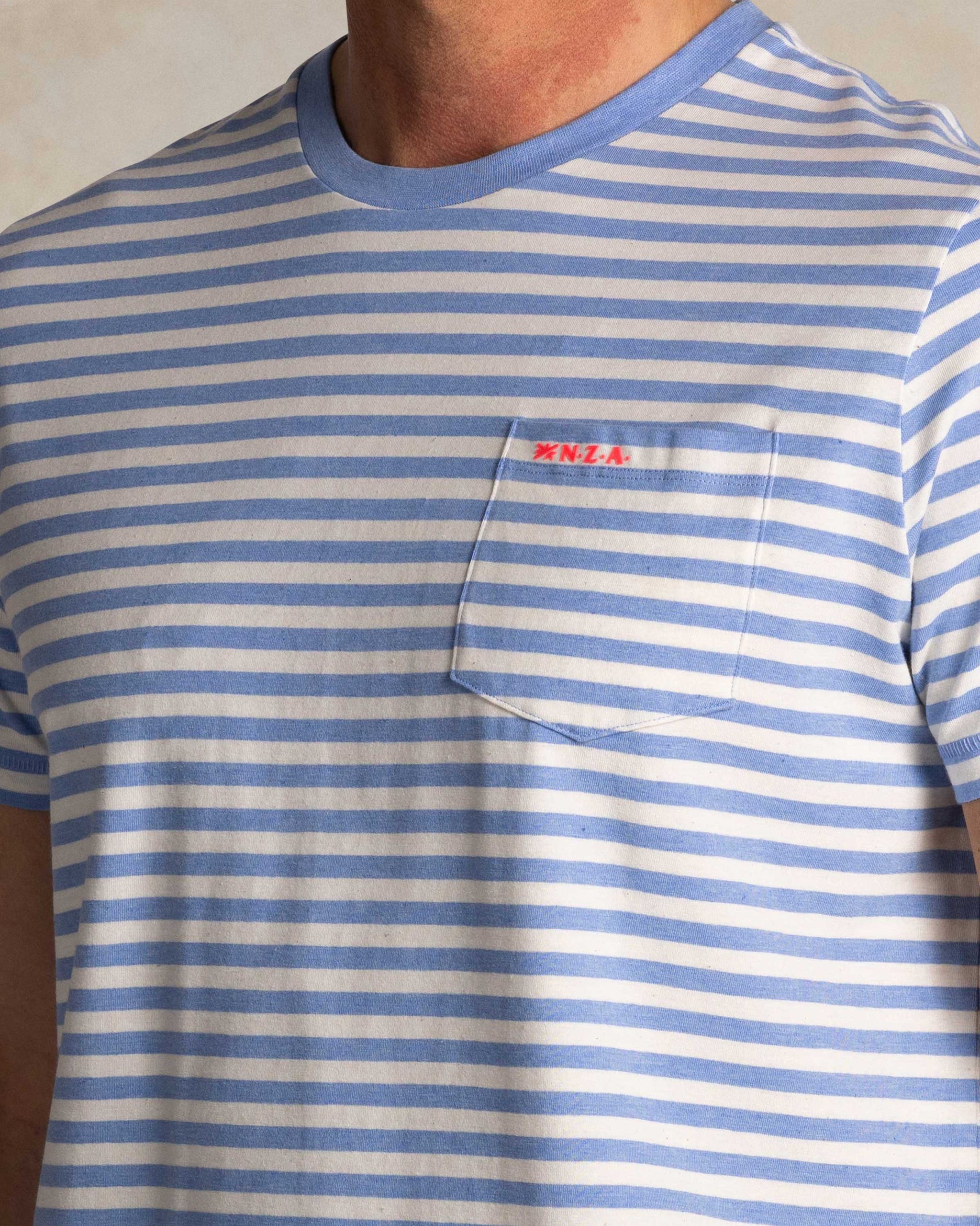 Blue T-shirt with white stripes Blue T-shirt with white stripes