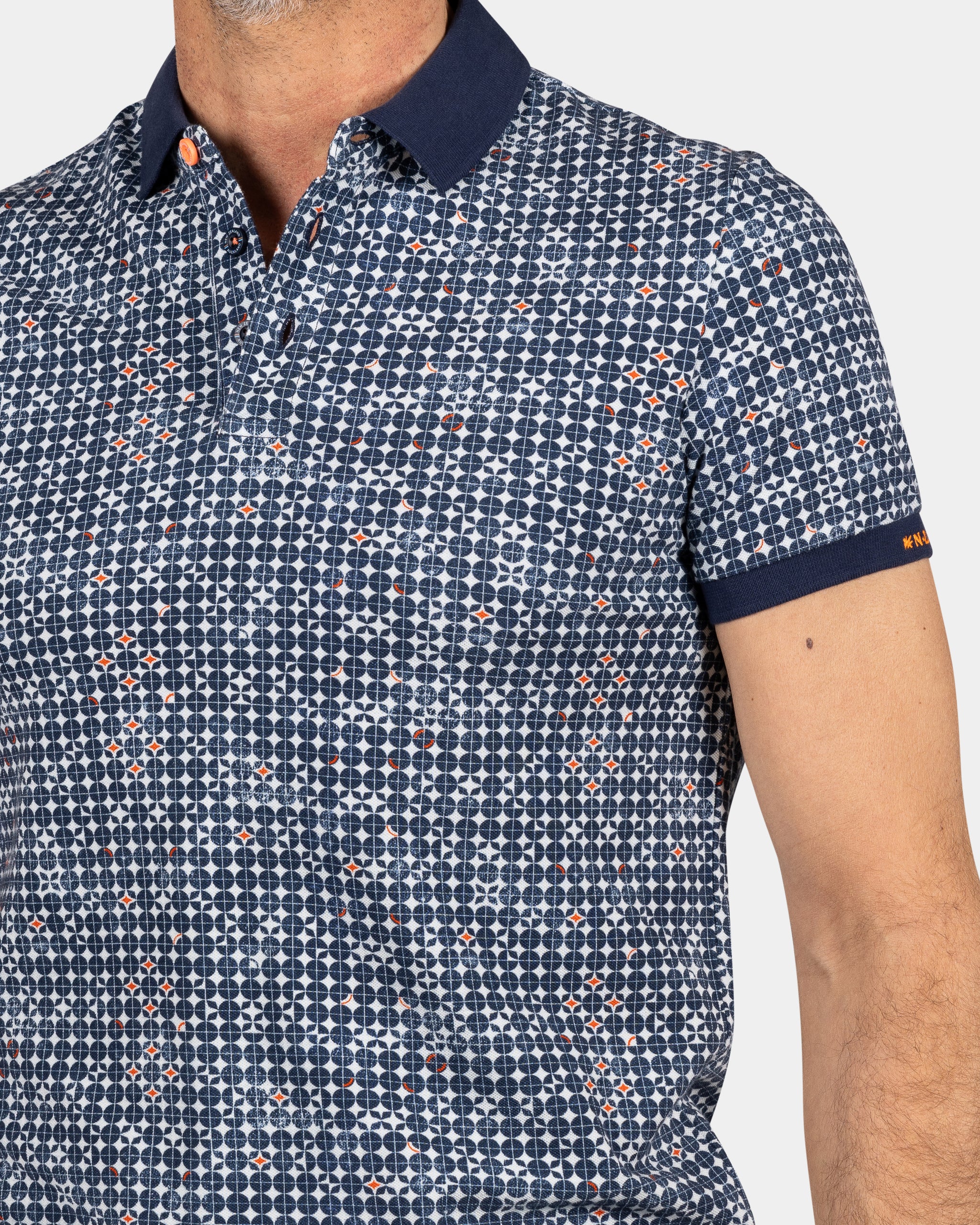 Cotton polo with graphic print - Ocean Navy Cotton polo with graphic print - Ocean Navy