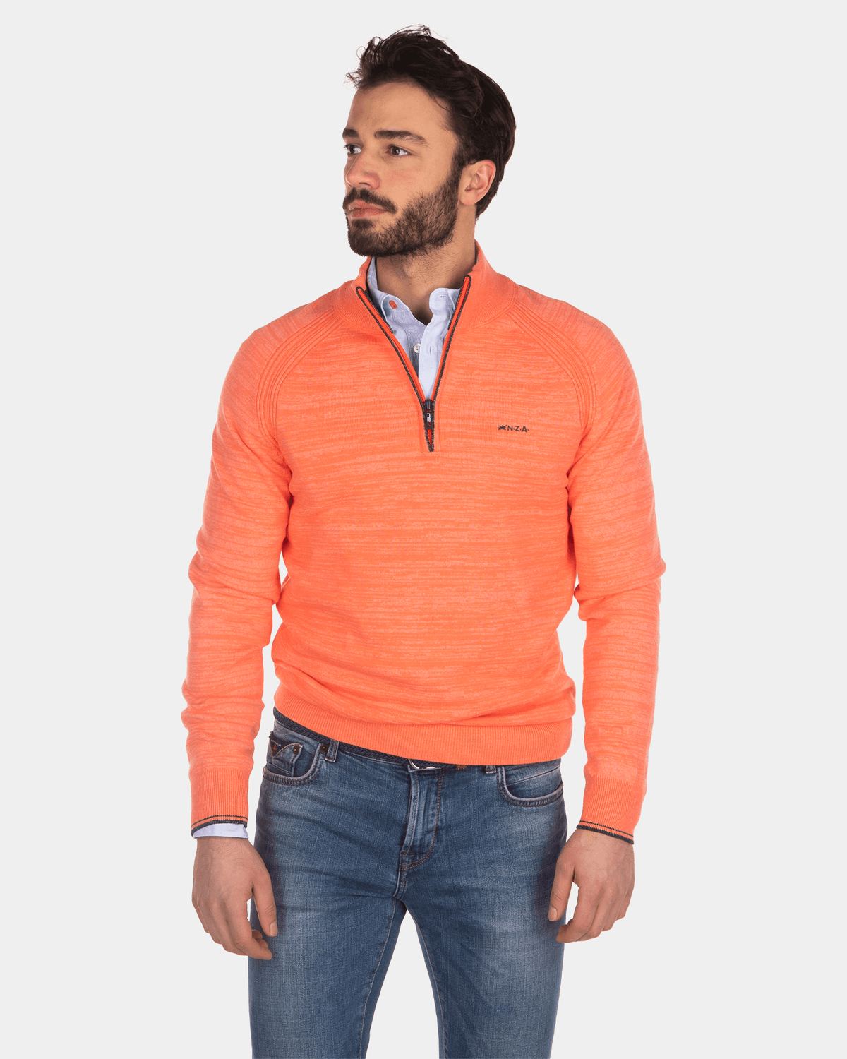 Pullover mit halbem Reißverschluss aus Baumwolle - Burned Orange