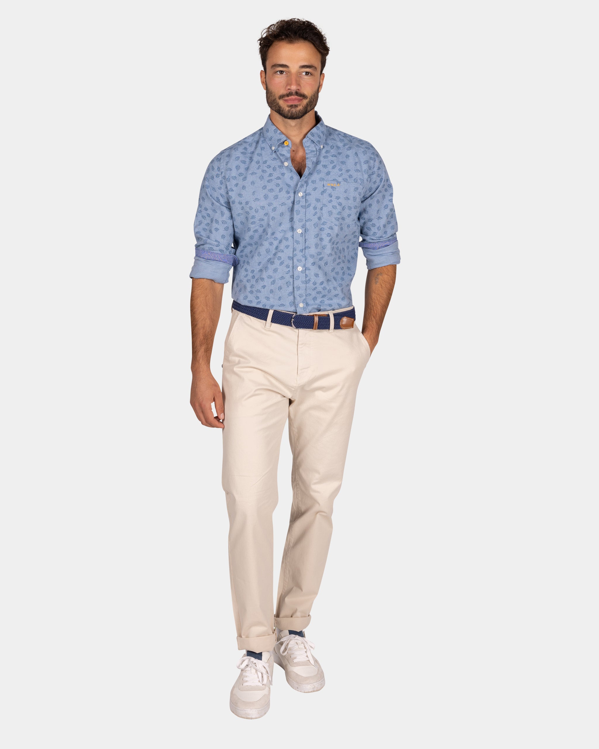 Camisa de franela azul clara con estampado de hojas - light_blue Camisa de franela azul clara con estampado de hojas - light_blue