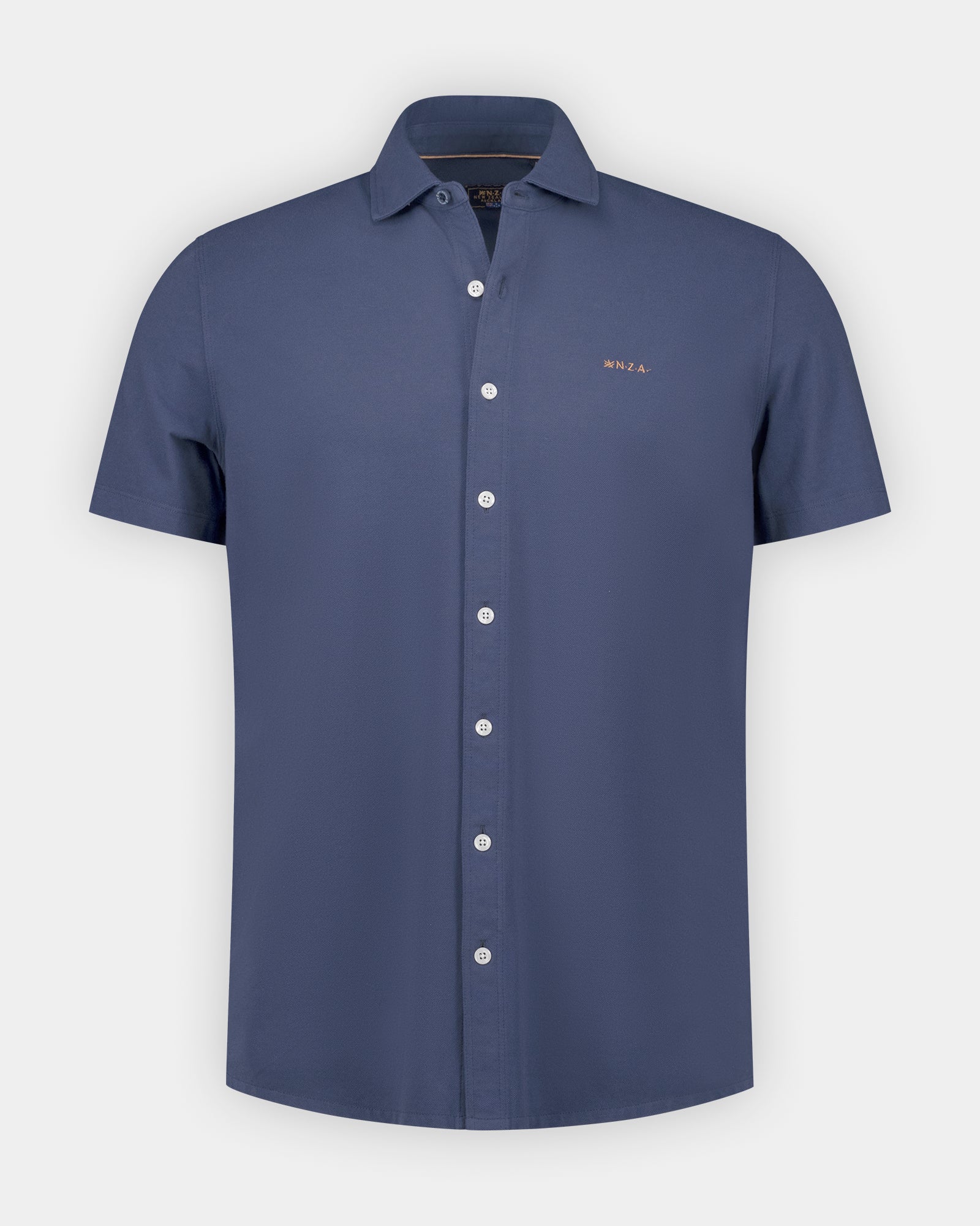 Donkerblauw 100% katoen piqué overhemd korte mouw Donkerblauw 100% katoen piqué overhemd korte mouw