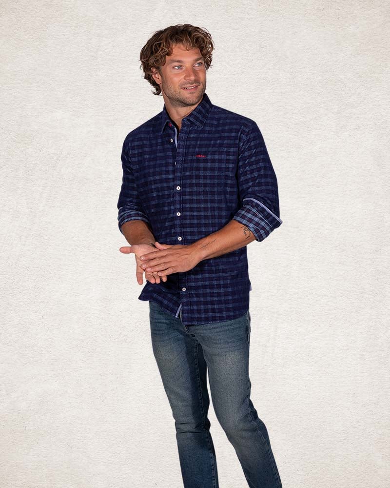Donkerblauw katoenen corduroy shirt - Pitch navy Donkerblauw katoenen corduroy shirt - Pitch navy