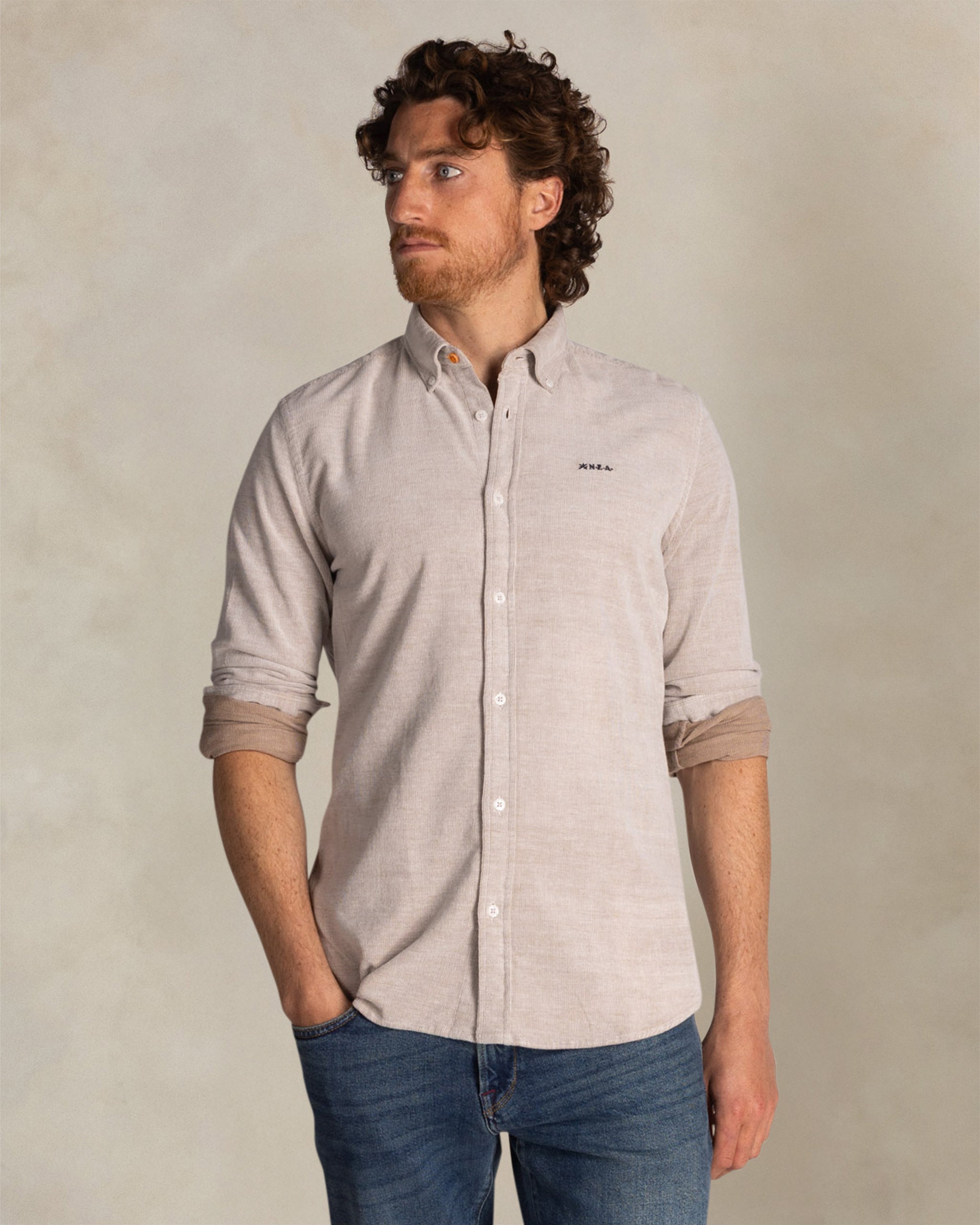 Ecru cotton stretch shirt Ecru cotton stretch shirt
