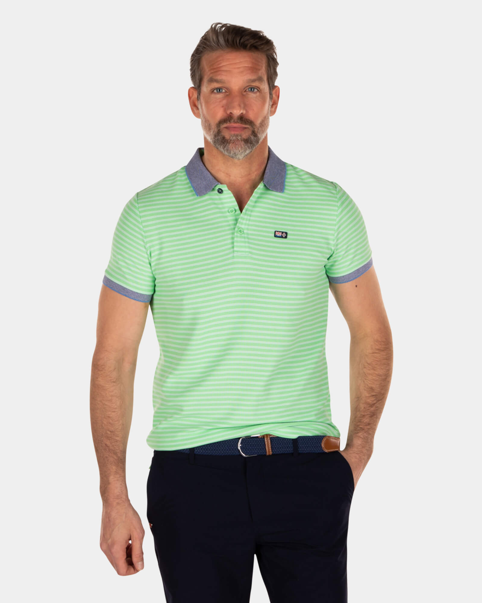 Cotton polyester striped polo shirt - Sea Green Cotton polyester striped polo shirt - Sea Green