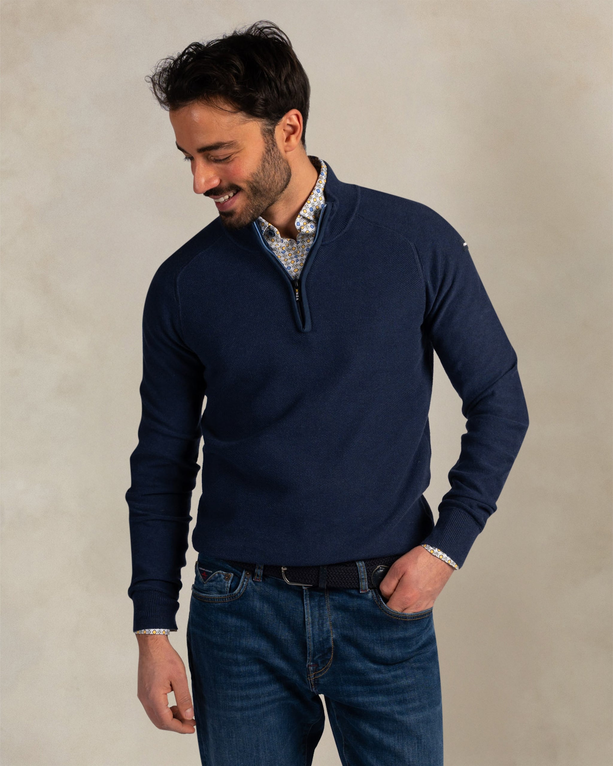 Dark blue 100% cotton quarter zip pullover Dark blue 100% cotton quarter zip pullover