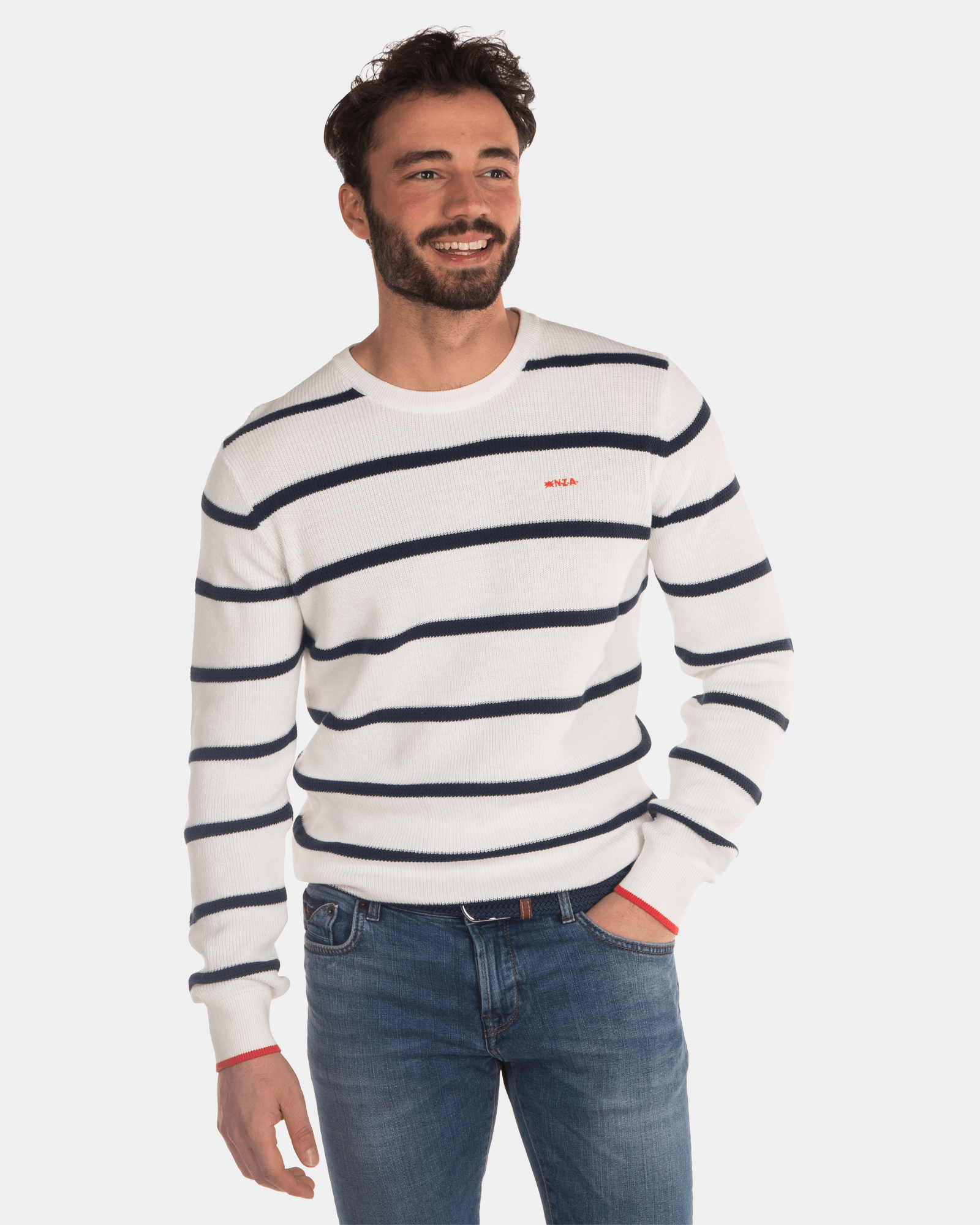 Striped sweater with crew neck ecru black - Dusty Ecru Striped sweater with crew neck ecru black - Dusty Ecru