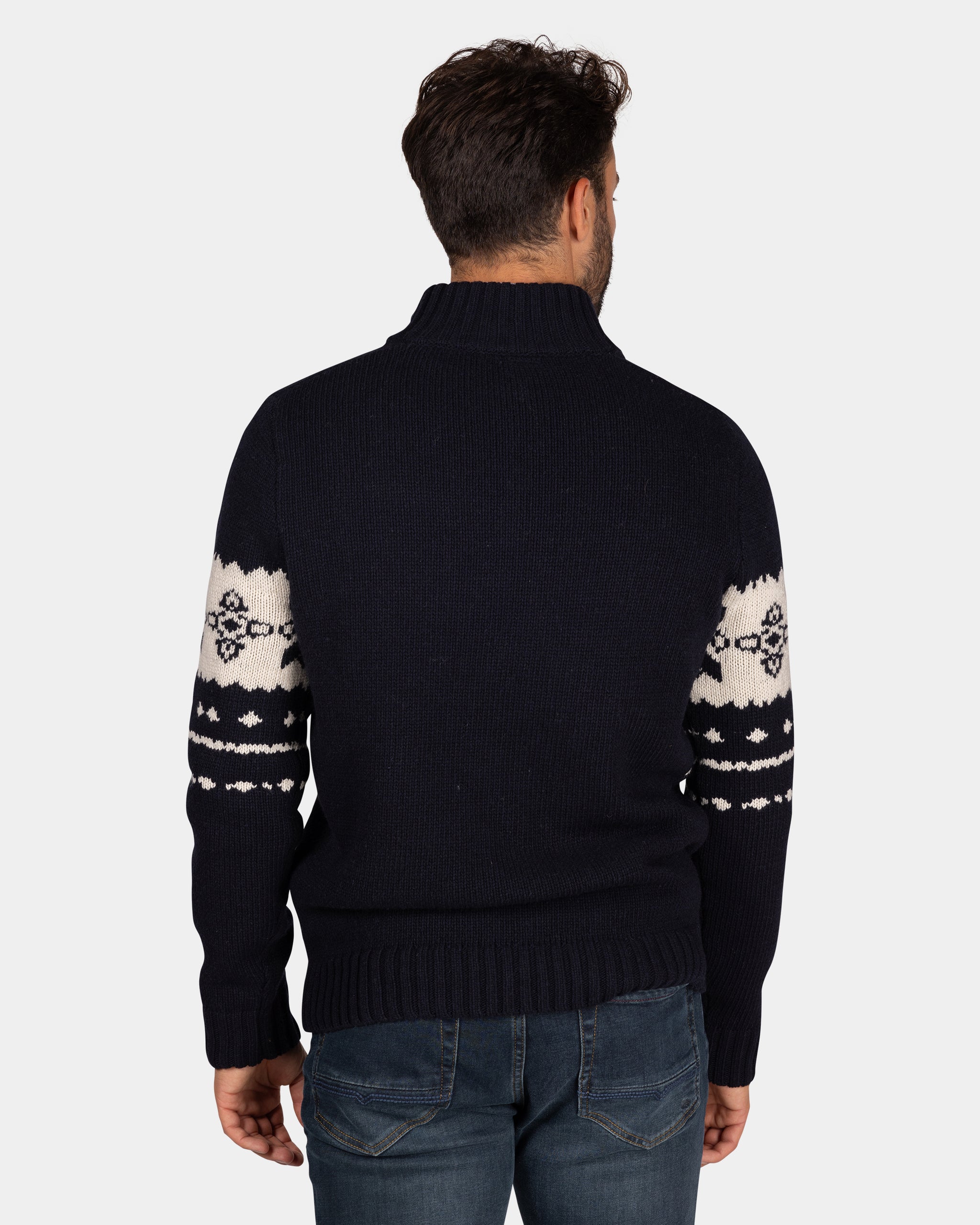 Dunkelblauer Pullover mit Ecru Muster - Winter Navy Dunkelblauer Pullover mit Ecru Muster - Winter Navy