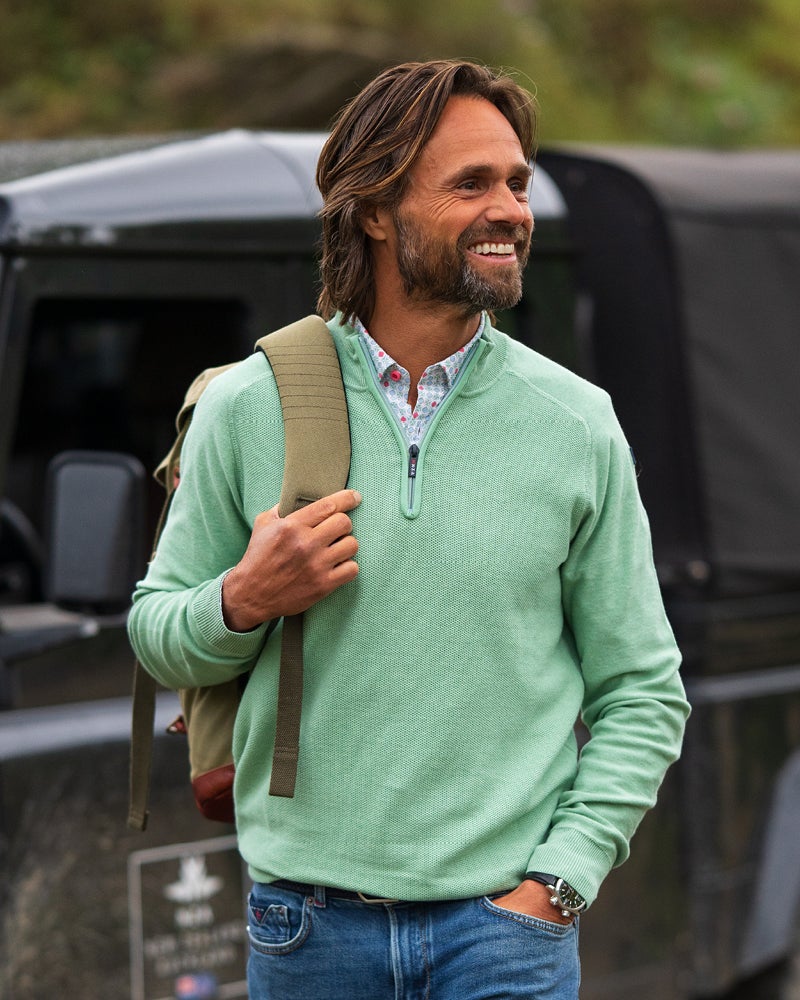 Green 100% cotton quarter zip pullover Green 100% cotton quarter zip pullover