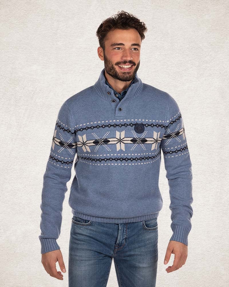 Half buttoned knitted pullover - Cloudy Blue