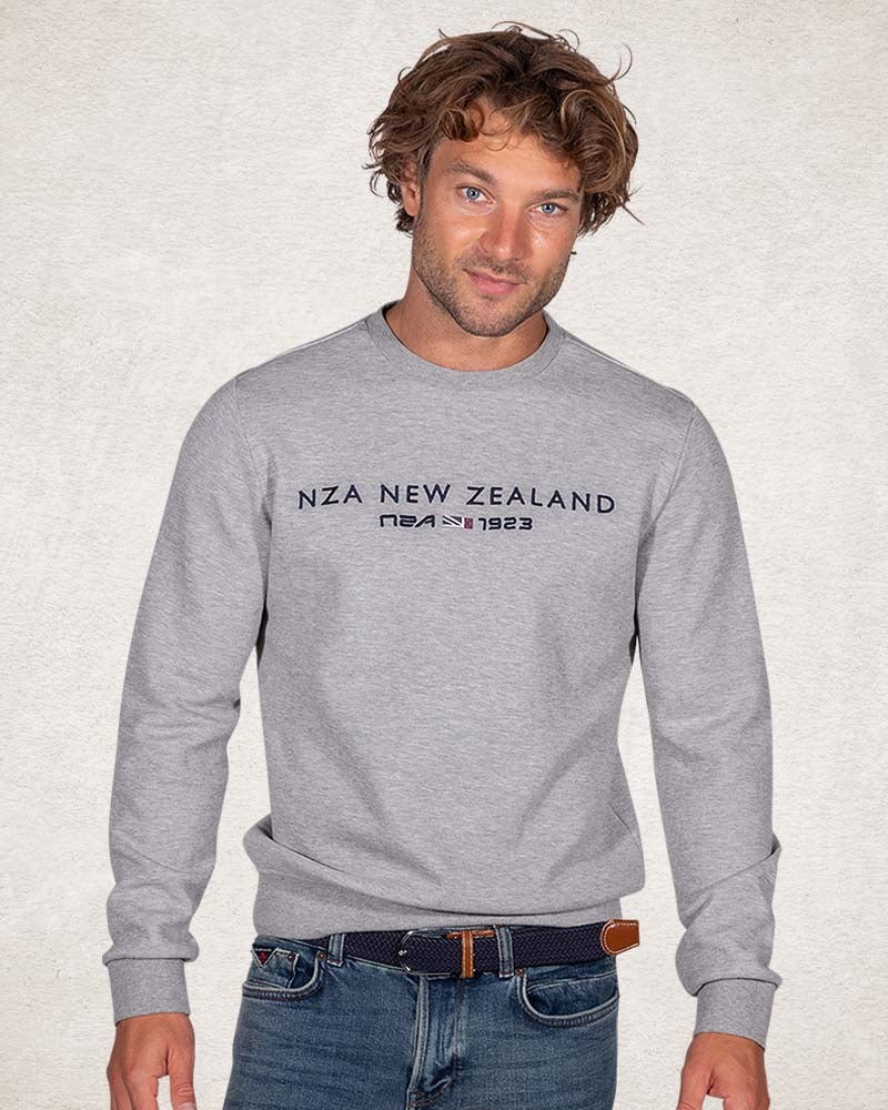 Plain crew neck sweater with logo - Grey Melange
