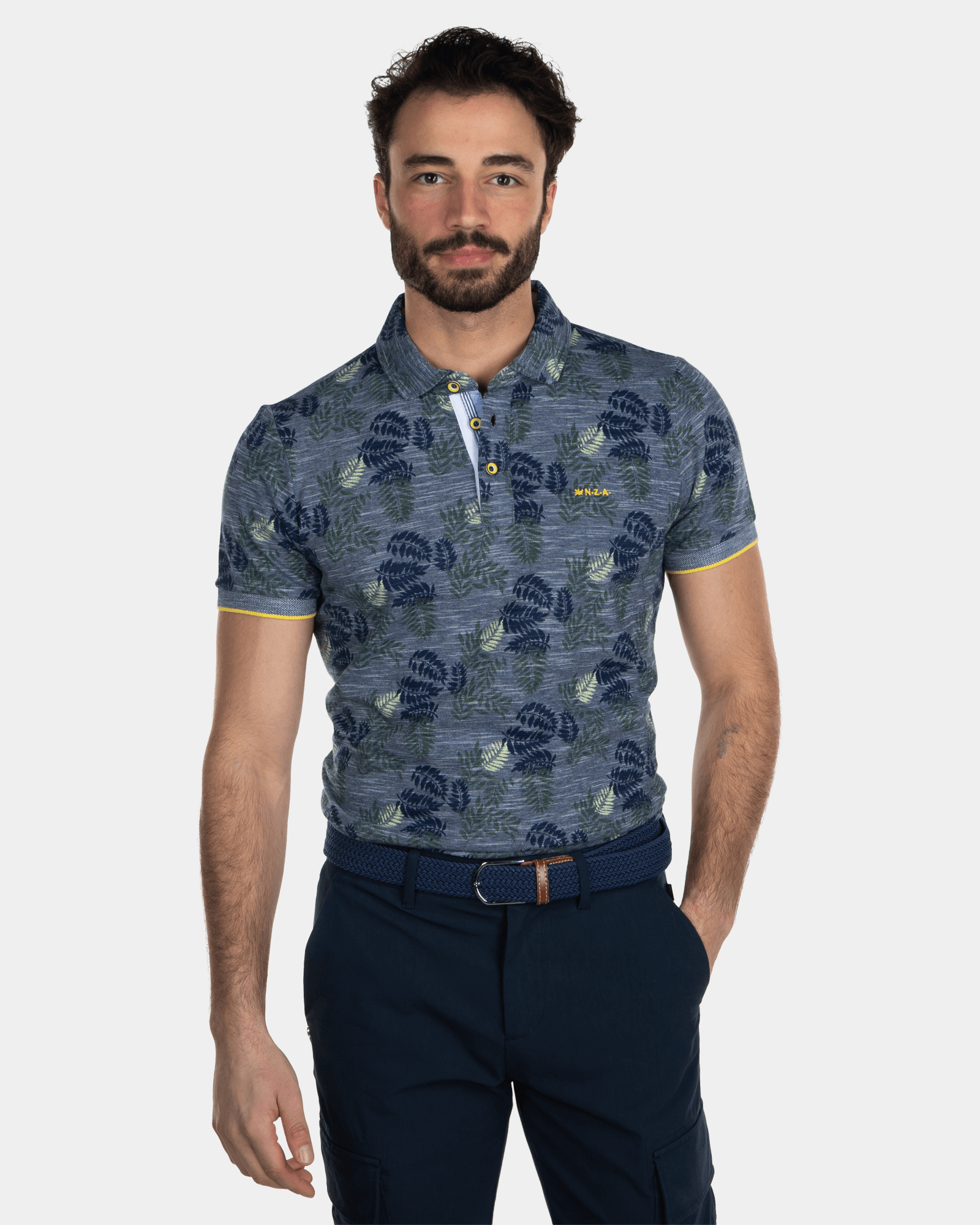 Polo Coton Imprimé Bleu Foncé - Key Navy Polo Coton Imprimé Bleu Foncé - Key Navy