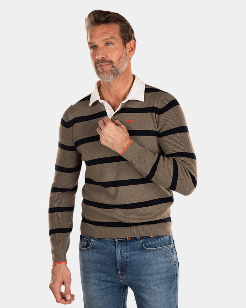 Cotton rugby shirt with big stripes - Misty Army