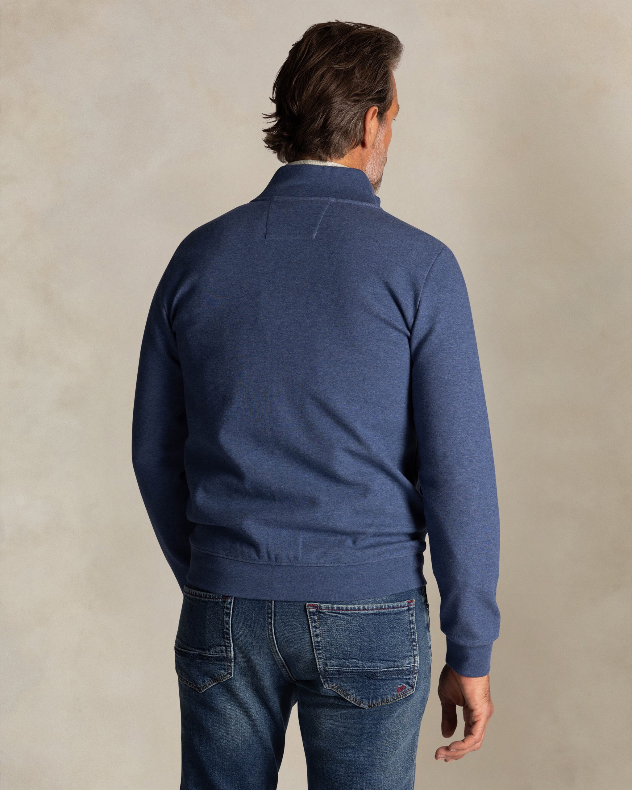 Blauwe katoenen full zip stretch Blauwe katoenen full zip stretch