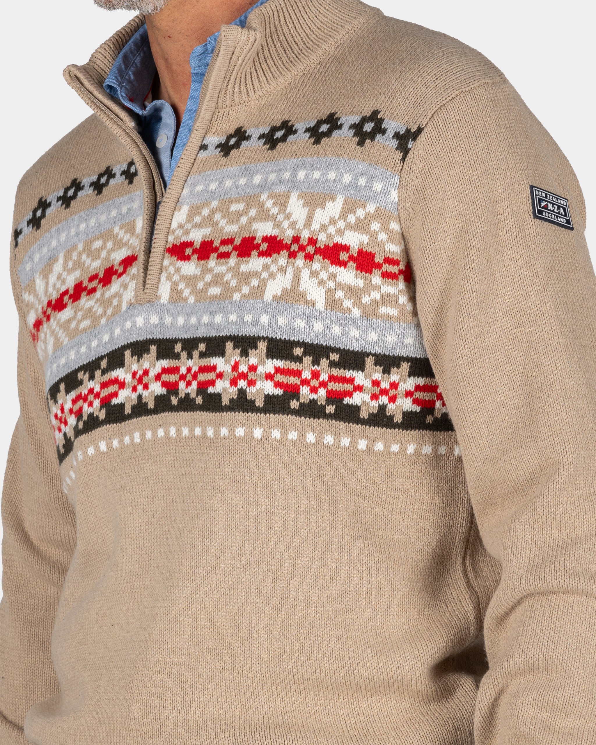 Sand-colored pullover with knitted print - Shimmering Sand Sand-colored pullover with knitted print - Shimmering Sand