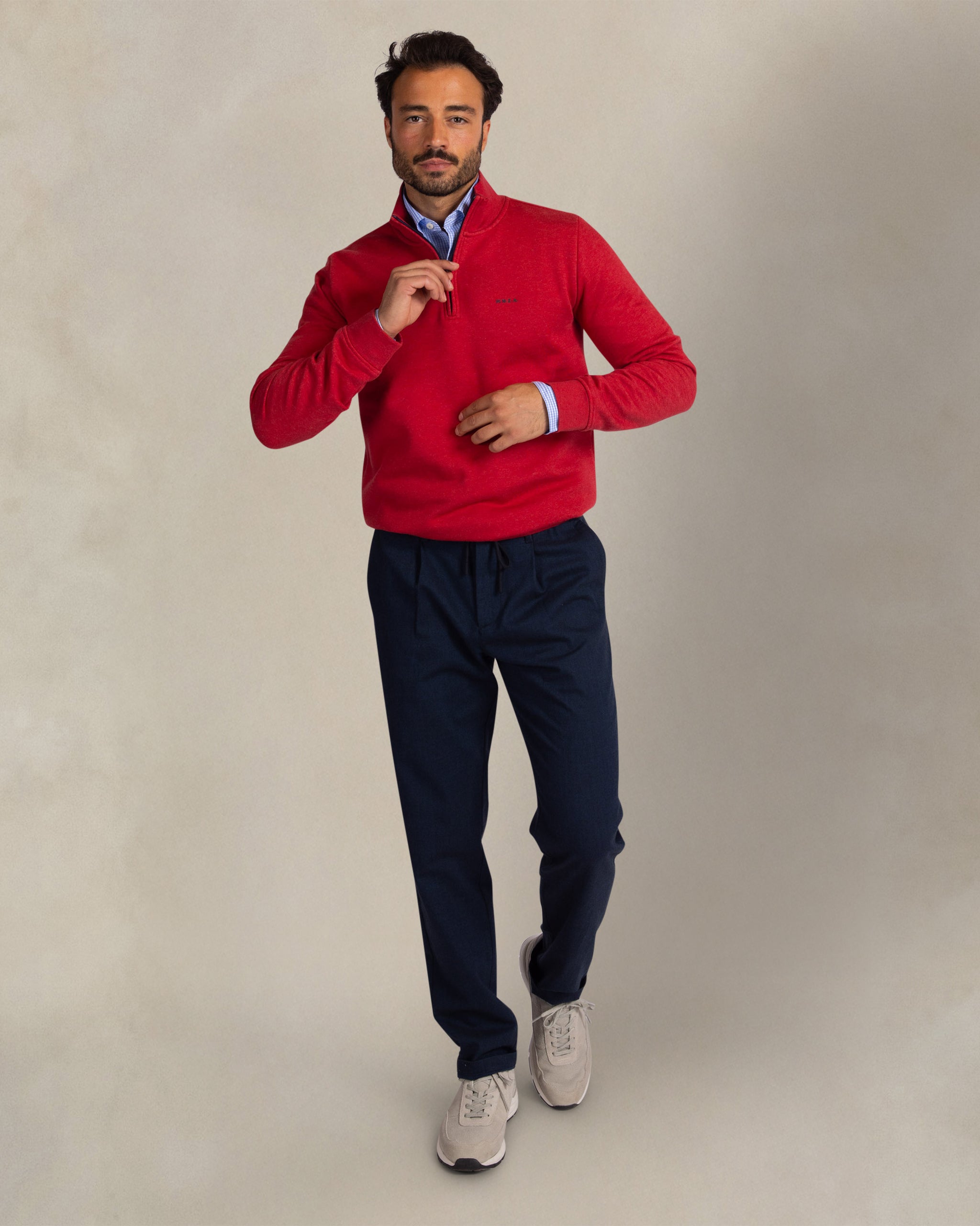 Rode katoenen quarter zip sweater Rode katoenen quarter zip sweater