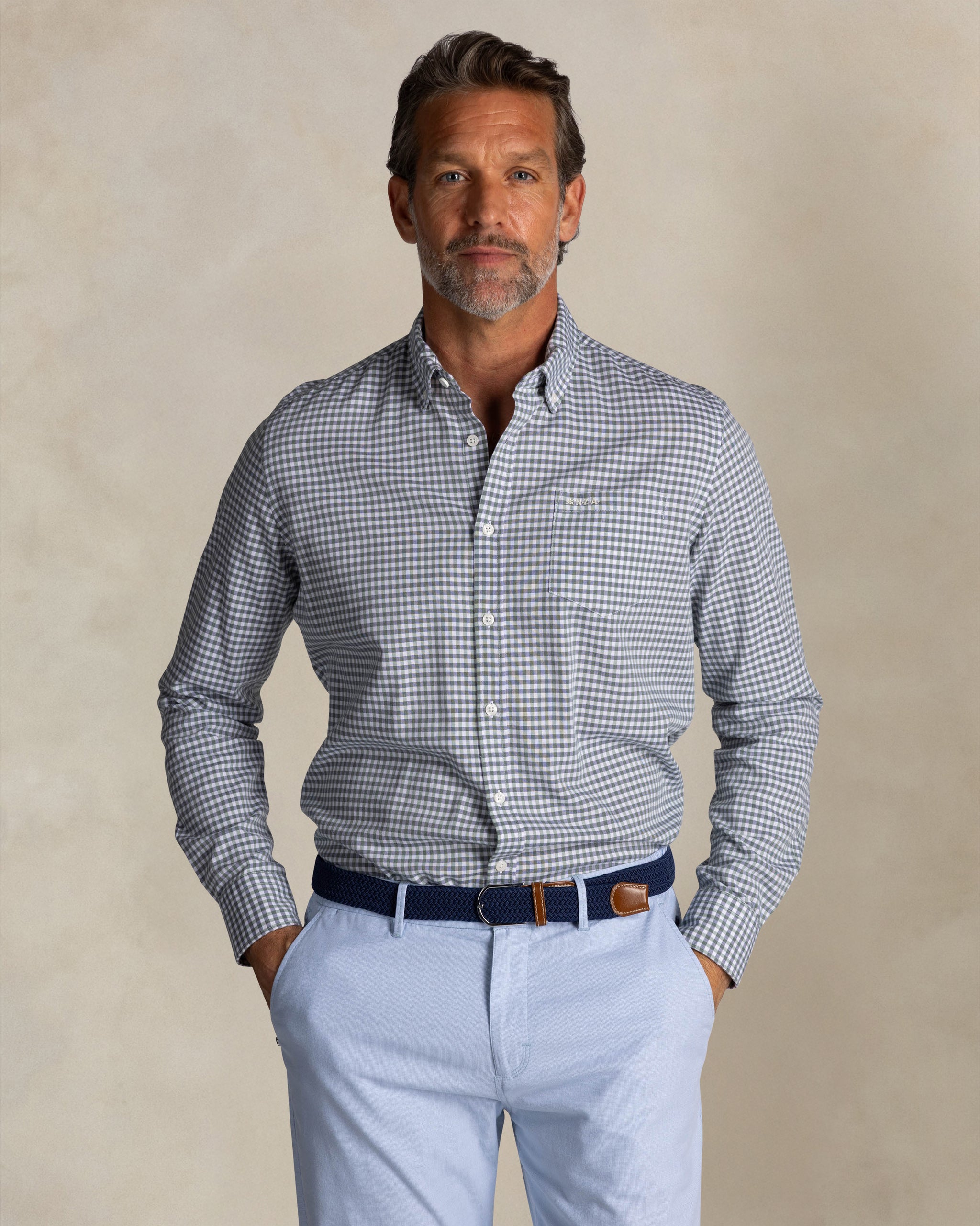 Green check cotton button-down Green check cotton button-down