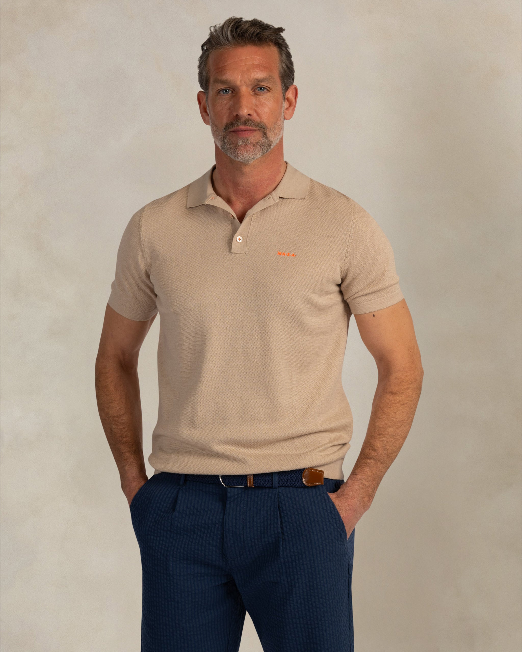 Polo en maille écru coton lin lin Polo en maille écru coton lin lin