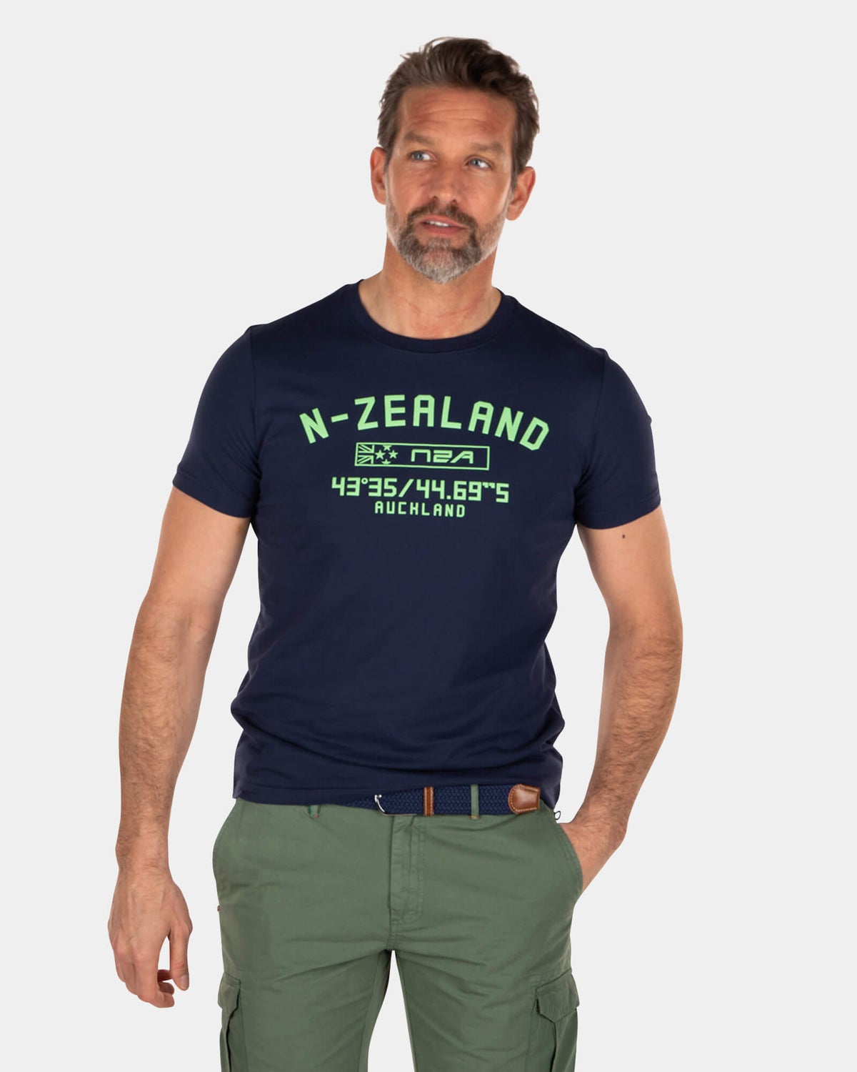 T-shirt col rond en coton imprimé - Key Navy