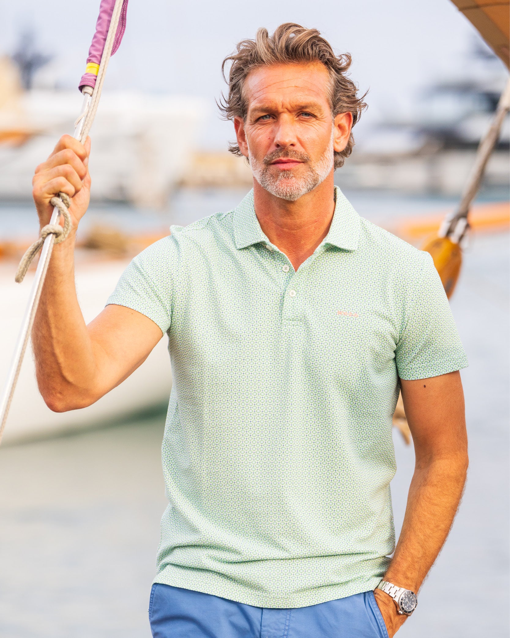 Polo imprimé 100 % coton vert clair Polo imprimé 100 % coton vert clair