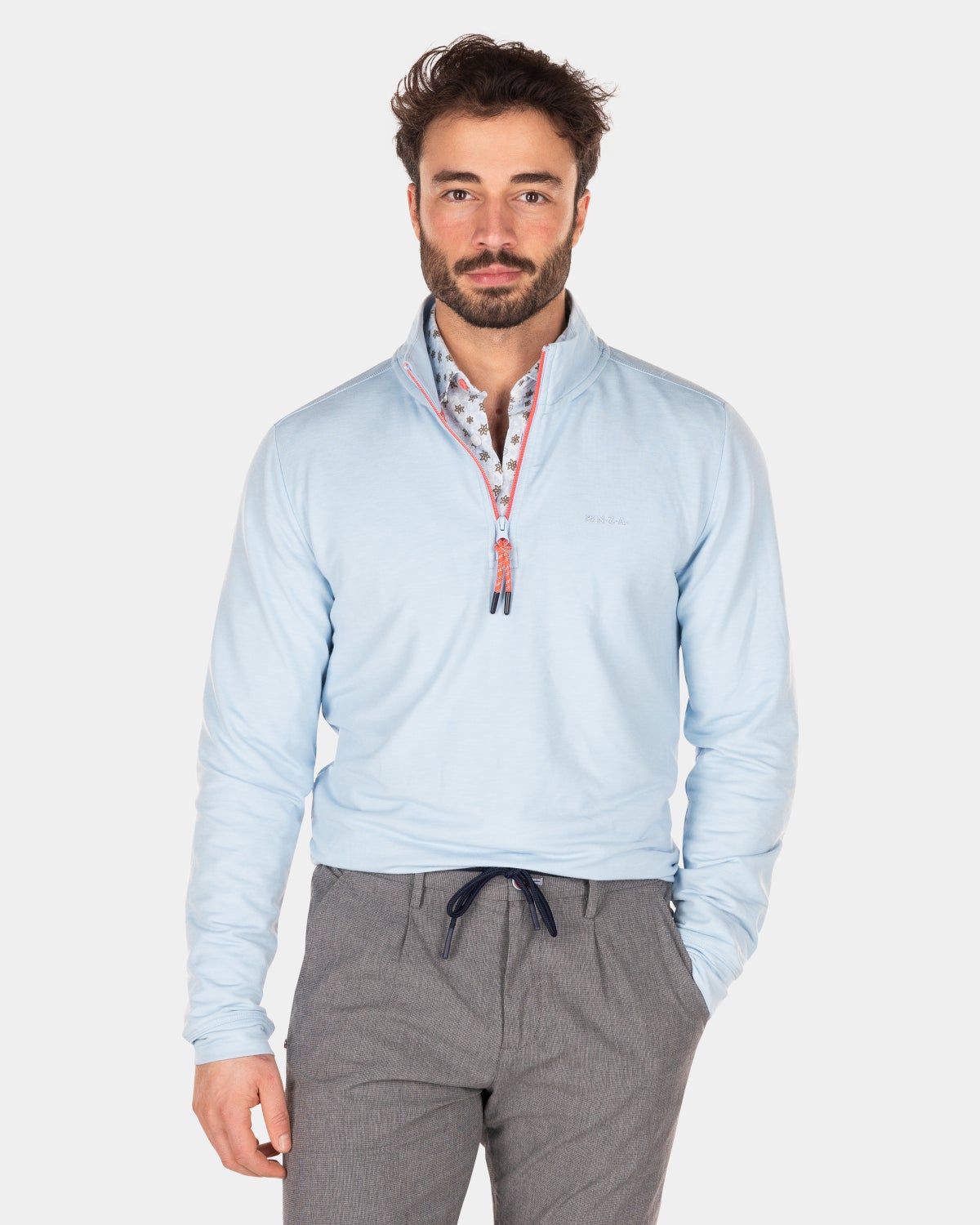 Polyester and viscose half zip sweater - Universal Blue