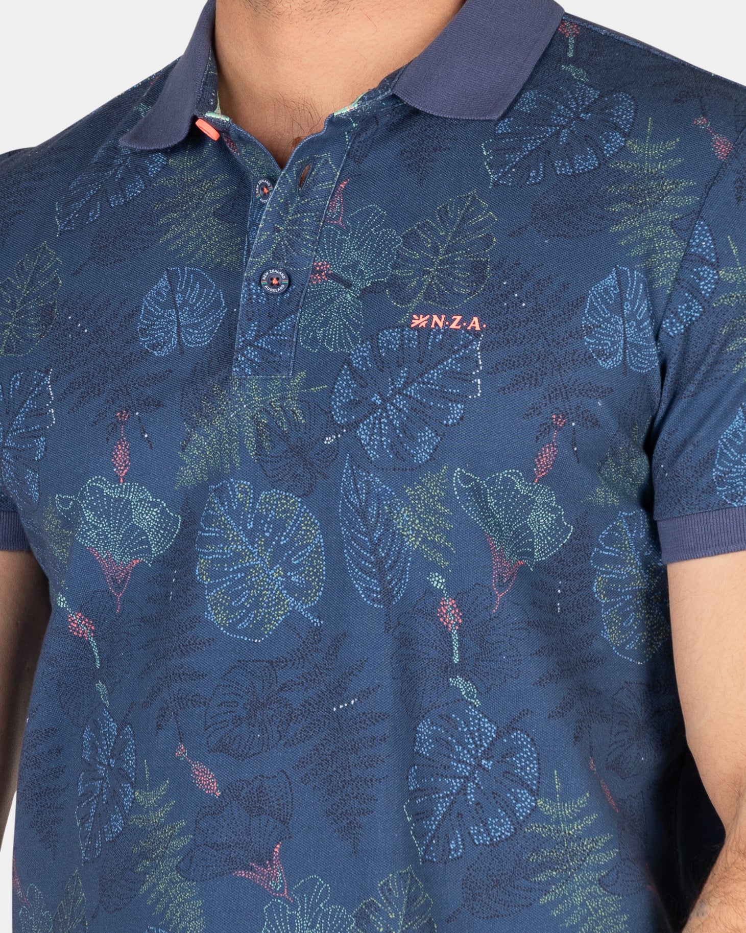 Polo de algodón con estampado de hojas - Dusk Navy Polo de algodón con estampado de hojas - Dusk Navy