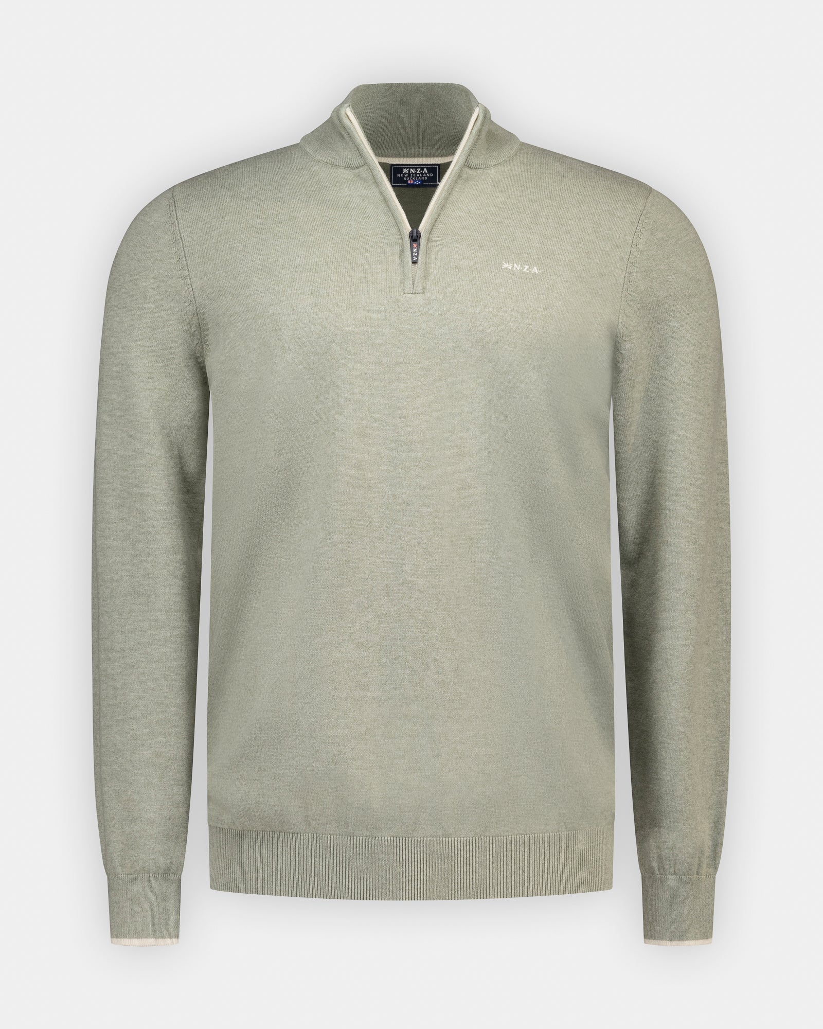 Lichtgroene gebreide katoenen quarter-zip trui Lichtgroene gebreide katoenen quarter-zip trui