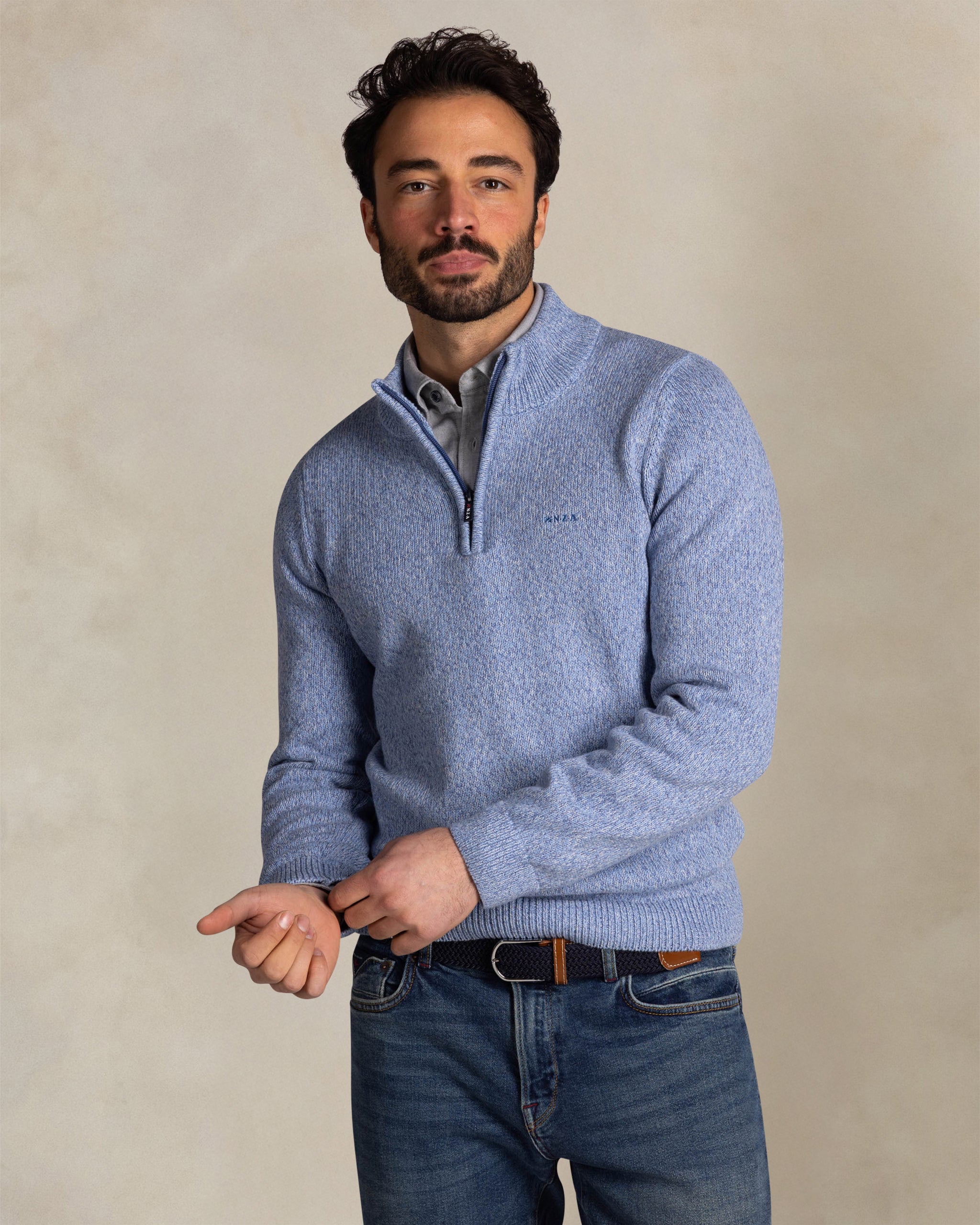 Blue cotton half zip pullover Blue cotton half zip pullover