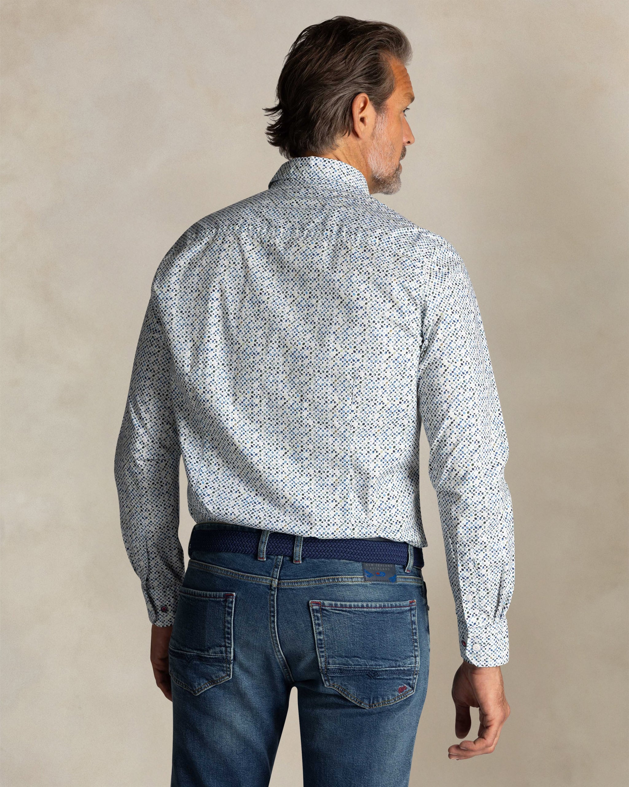 Ecru bedrucktes Baumwollhemd Ecru bedrucktes Baumwollhemd