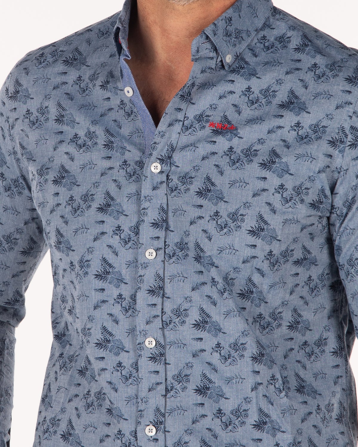 Blue cotton shirt with print - Bright Water Blue