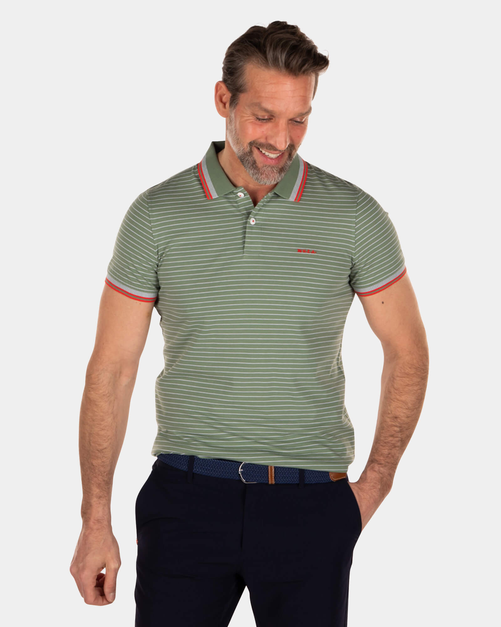 Gestreiftes Poloshirt aus Baumwolljersey - Active Army Gestreiftes Poloshirt aus Baumwolljersey - Active Army