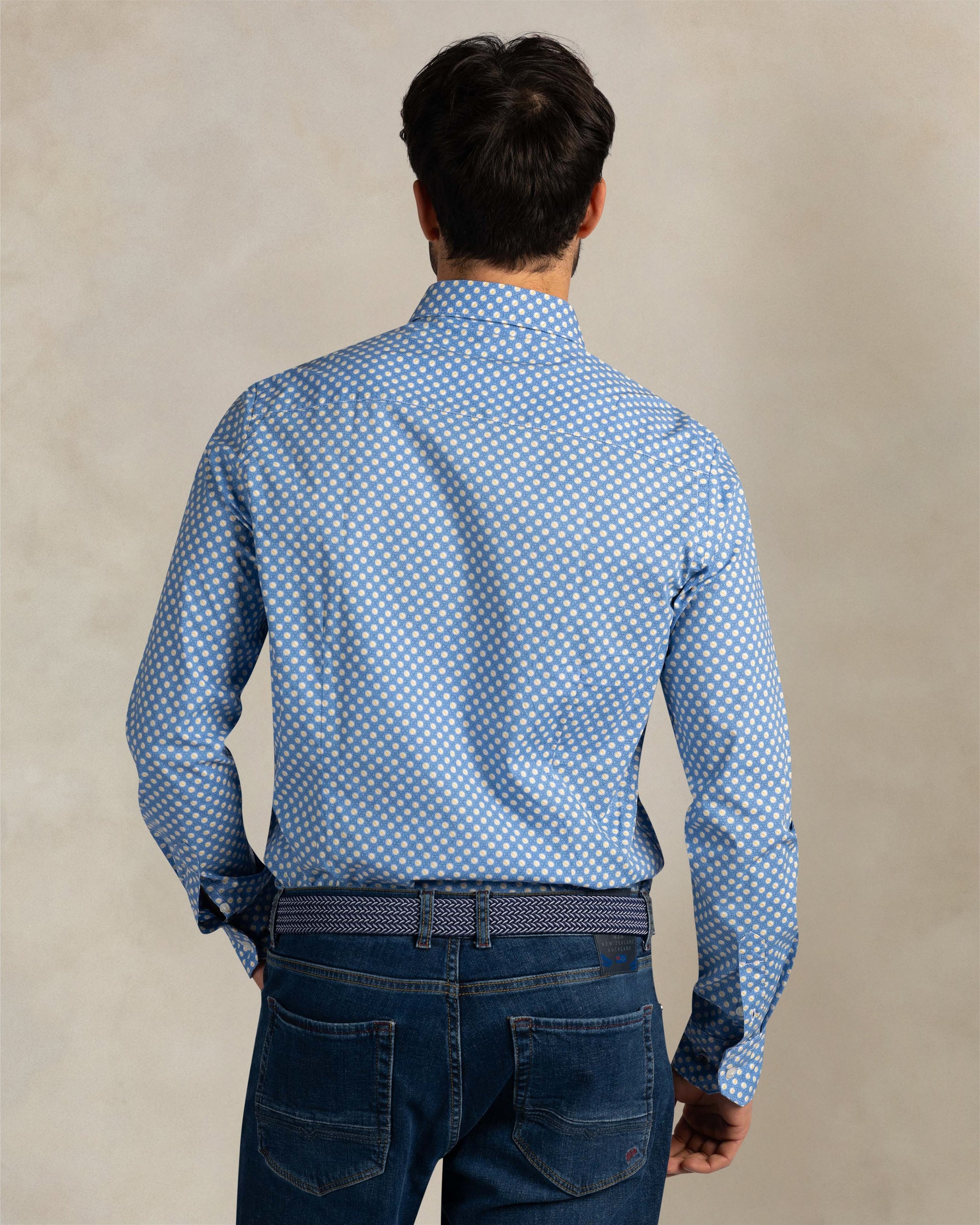 Blauw overhemd met print Blauw overhemd met print